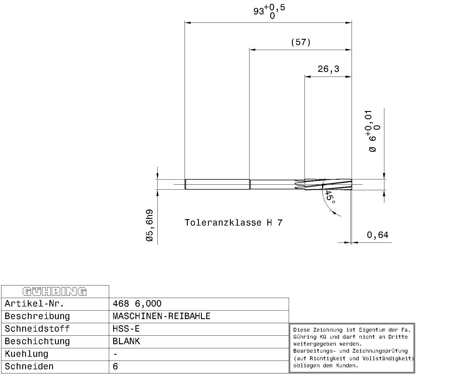 Guhring Machine Chucking Reamers HSS-E H7 - Image 2