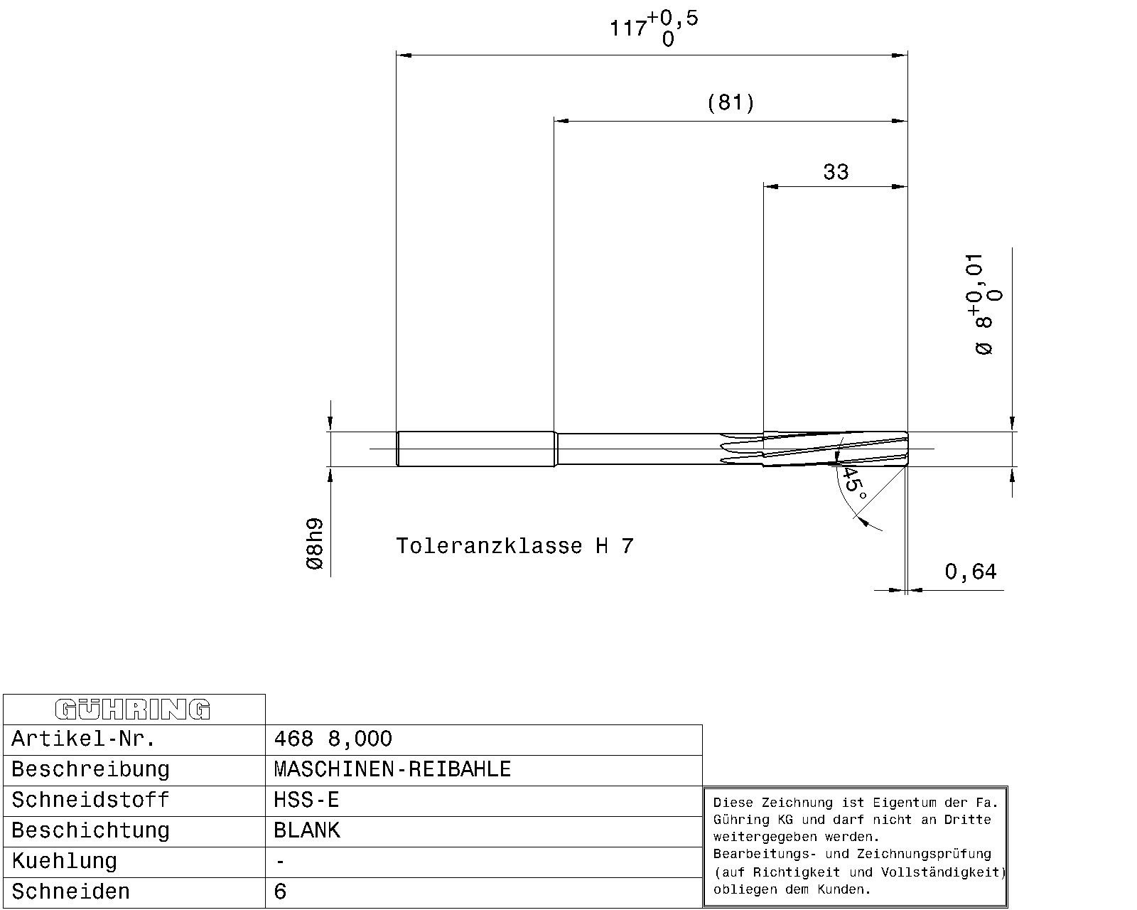 Guhring Machine Chucking Reamers HSS-E H7 - Image 2