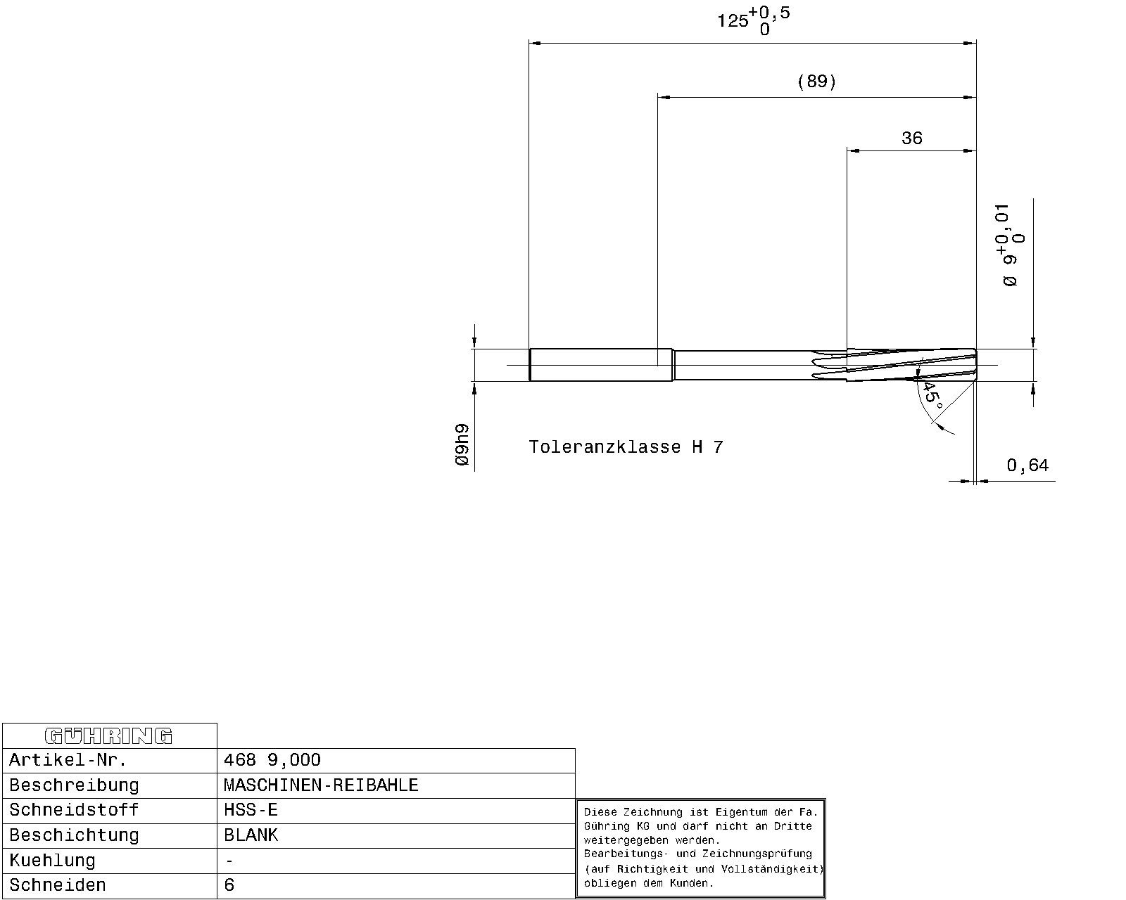 Guhring Machine Chucking Reamers HSS-E H7 - Image 2