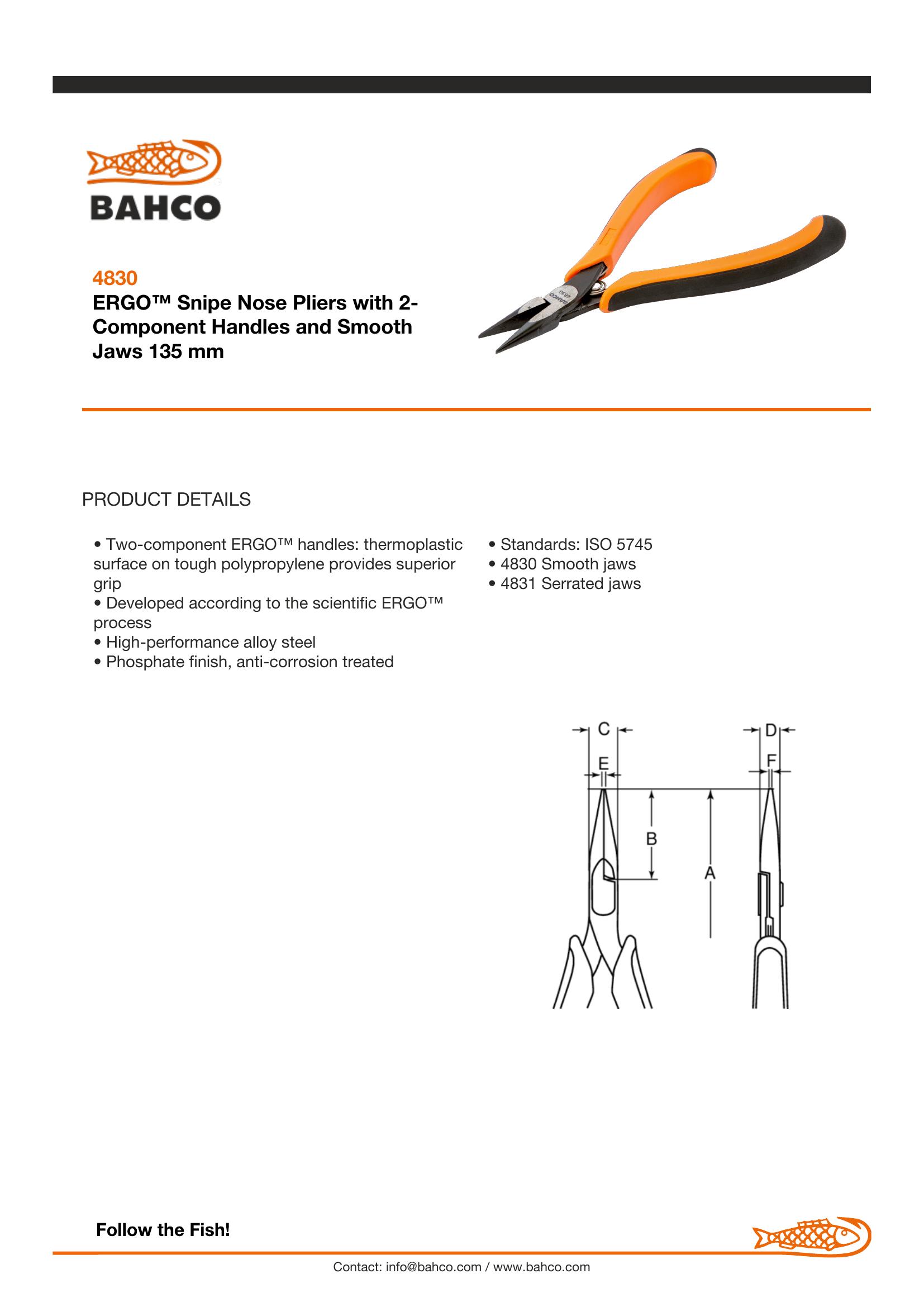 Bahco Ergo plier, snipe nose, smooth jaw, 135mm, ergo sleeves with opening spring - Image 6