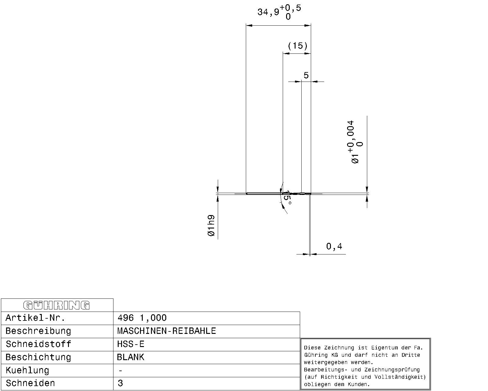 Guhring Machine Chucking Reamers HSS-E - Image 2