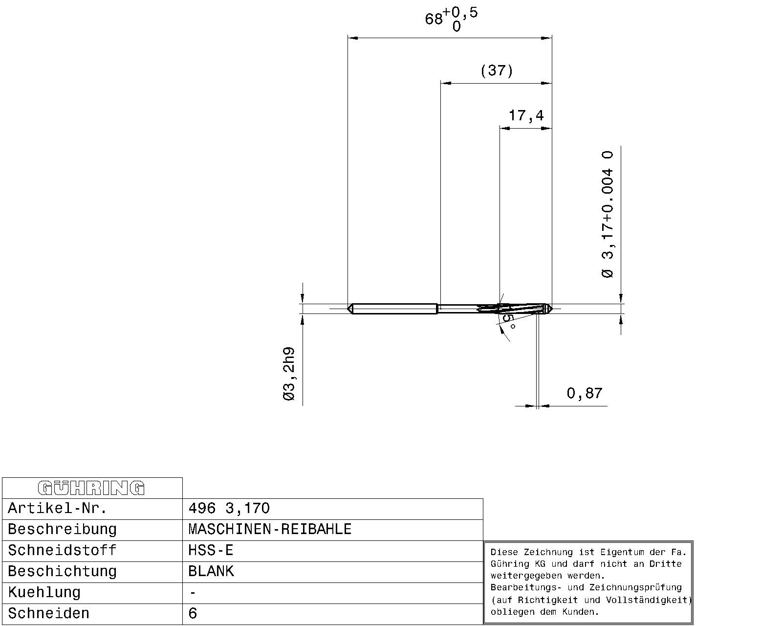 Guhring Machine Chucking Reamers HSS-E 1/8 - Image 2