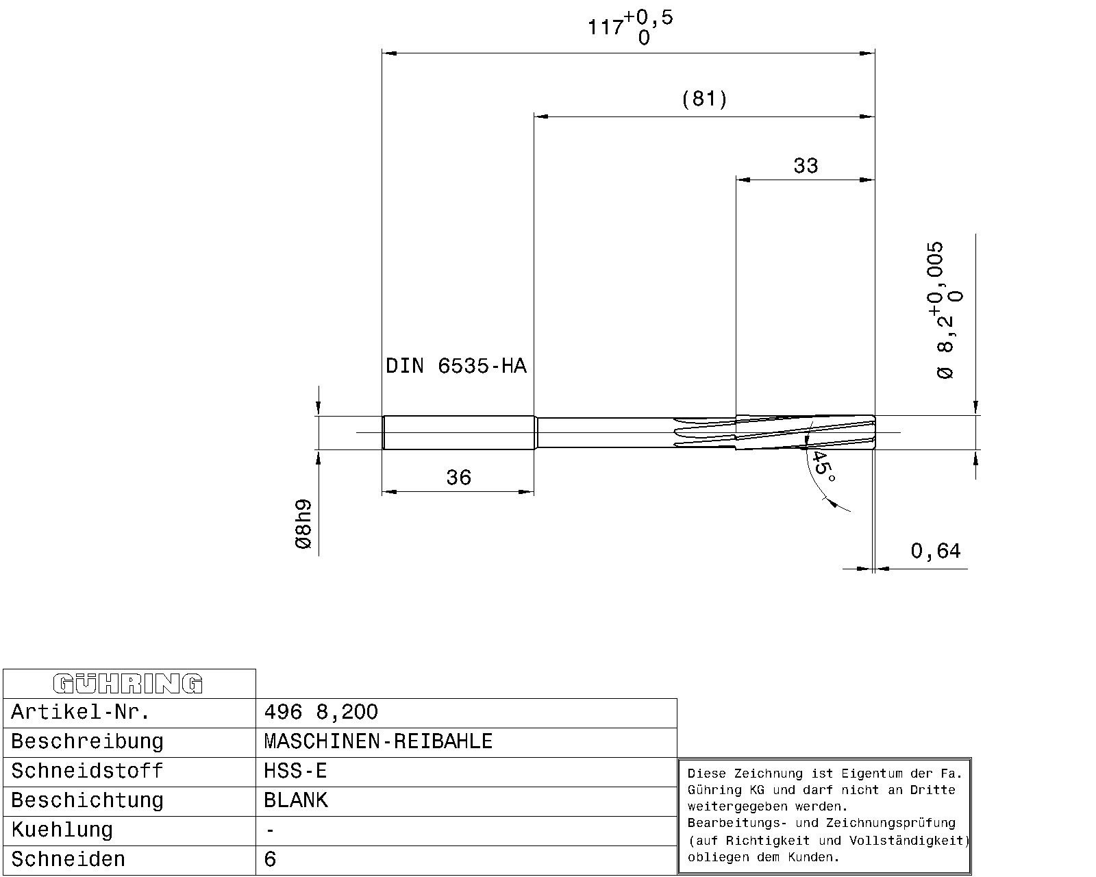 Guhring Machine Chucking Reamers HSS-E - Image 2
