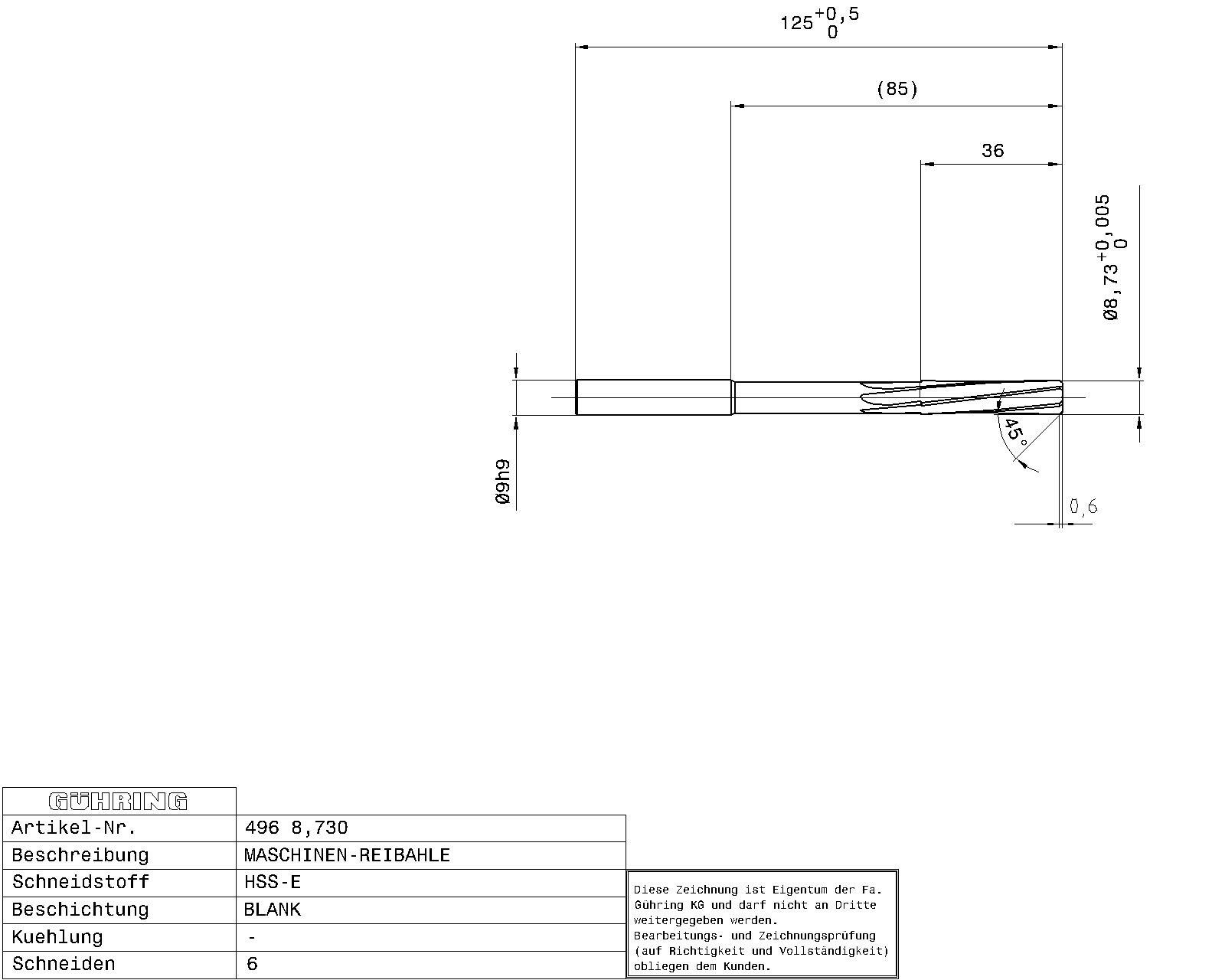 Guhring Machine Chucking Reamers HSS-E 11/32 - Image 2