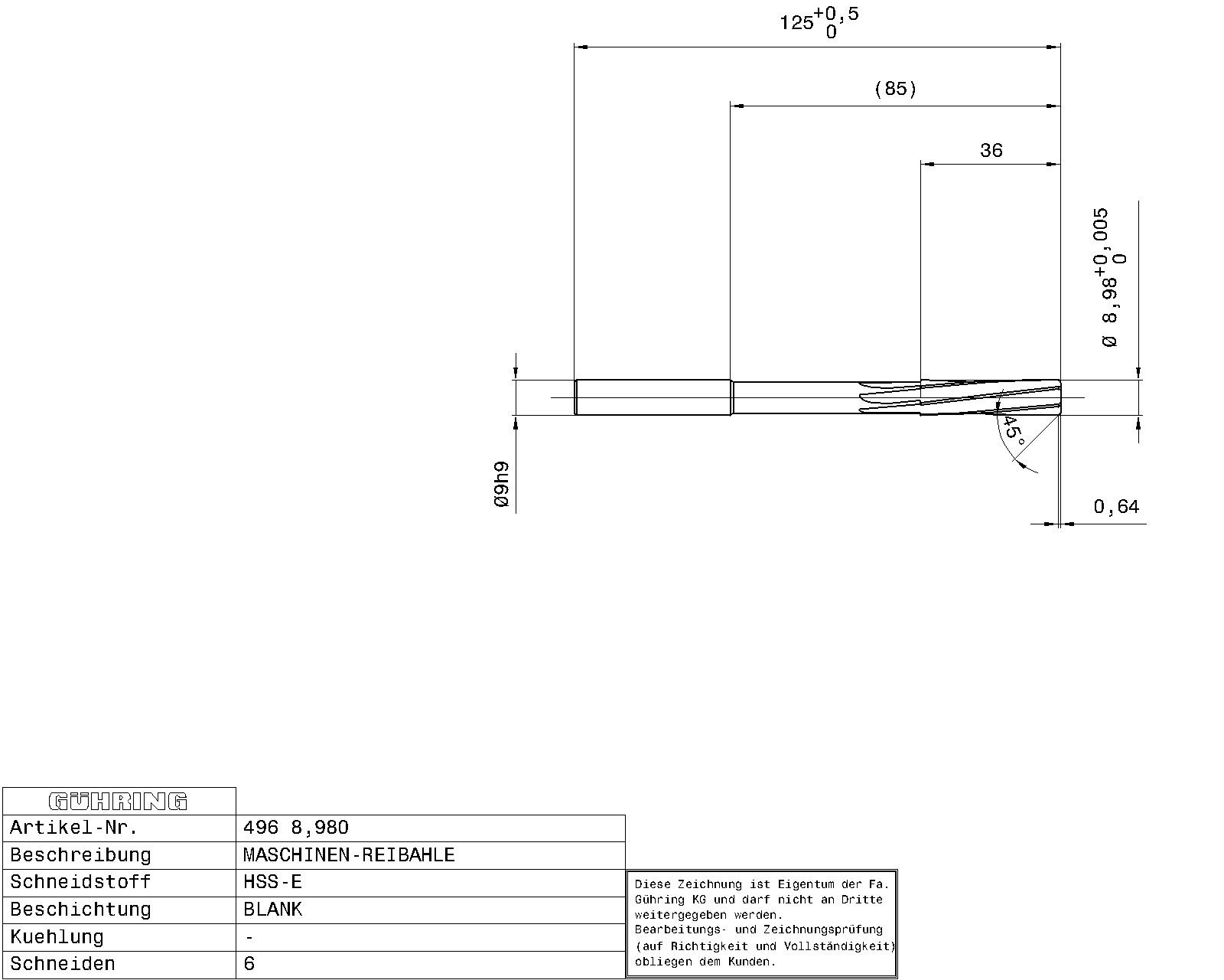 Guhring Machine Chucking Reamers HSS-E - Image 2