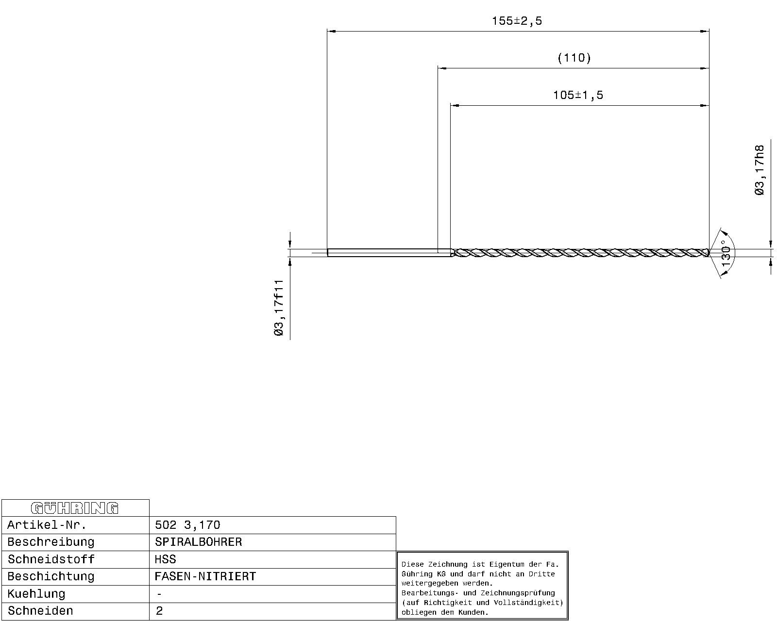 Guhring Extra length twist drills series 1 HSS 1/8 - Image 2
