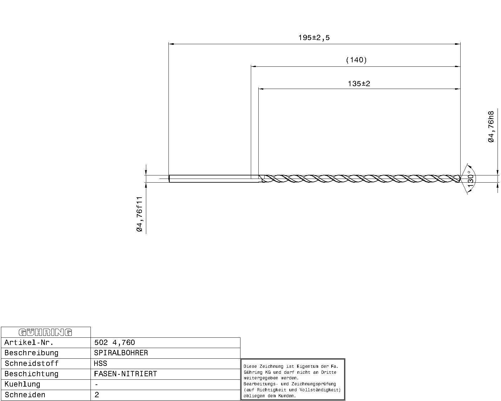 Guhring Extra length twist drills series 1 HSS 3/16 - Image 2