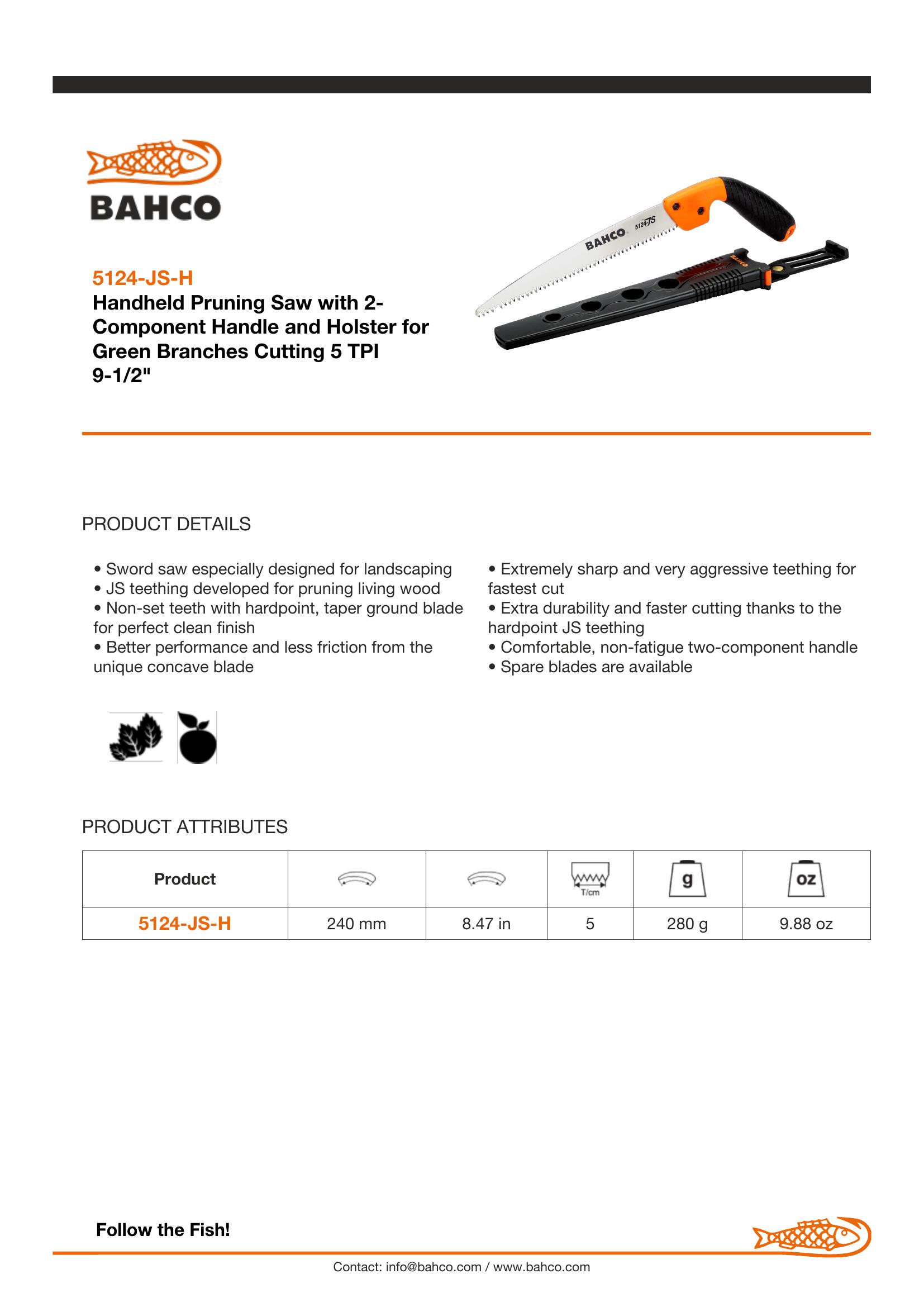 Bahco Pruning saw, hardpoint, plastic handle, JS toothing, open style holster - Image 6
