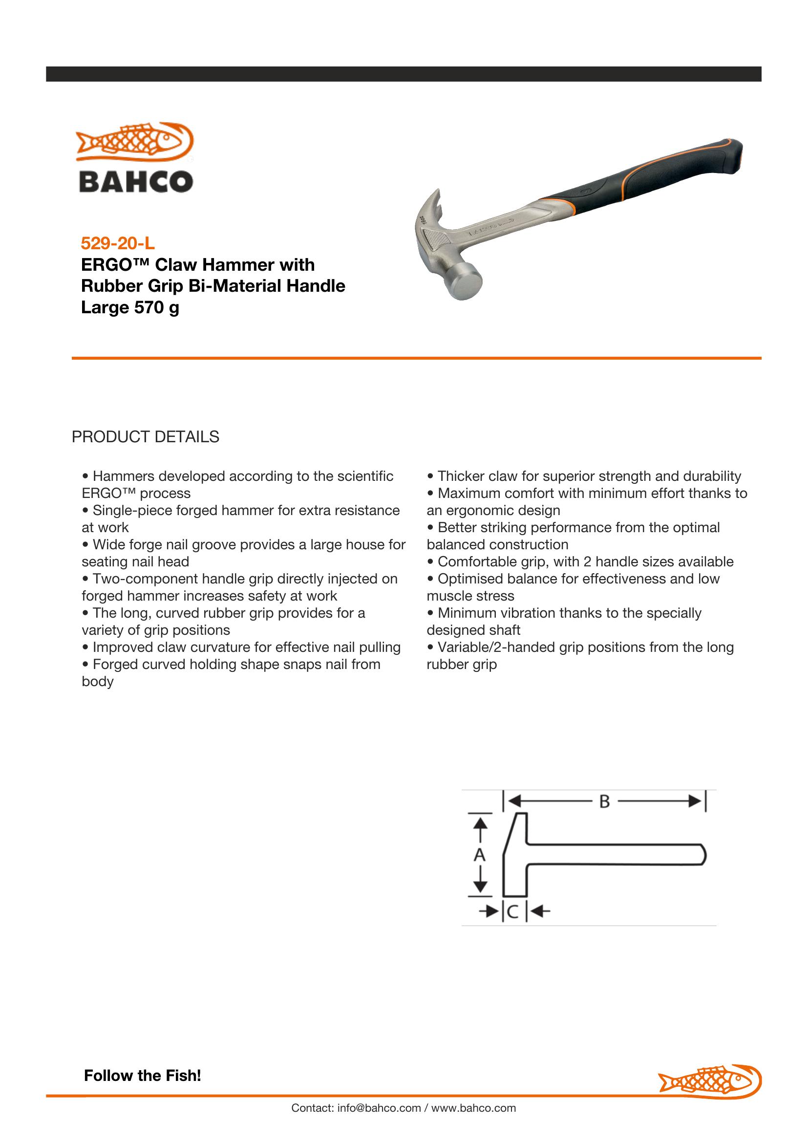 Bahco ERGO Claw Hammer - 20 Oz - Large Handle - Image 5