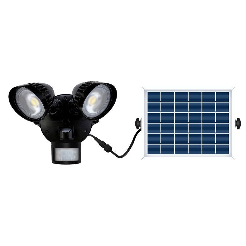HOUSEWATCH - TWIN 2 x 8W LED SOLAR SENSOR RECHARGE BLACK SECURITY LIGHT
