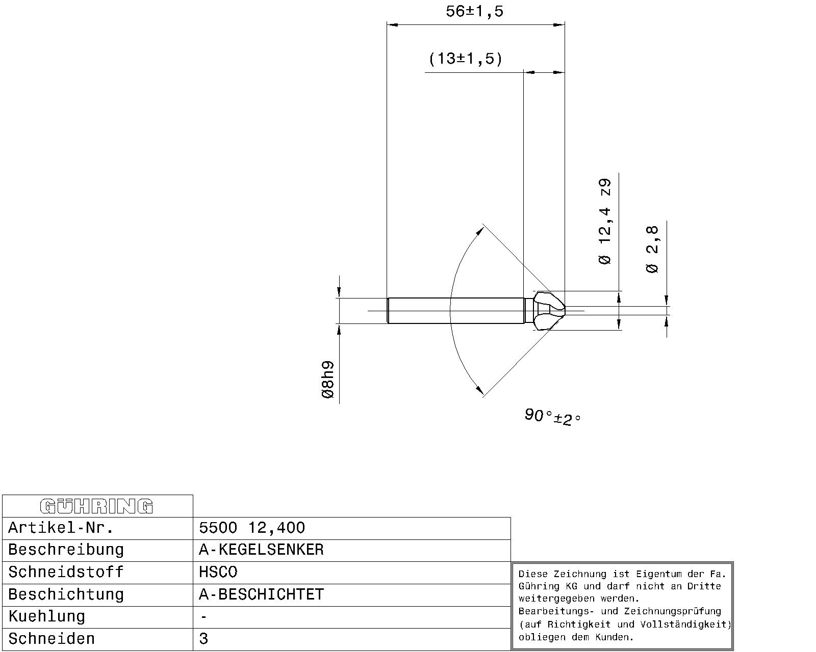 Guhring Spyrotec countersink 90° HSCO TiAlN coated - Image 2