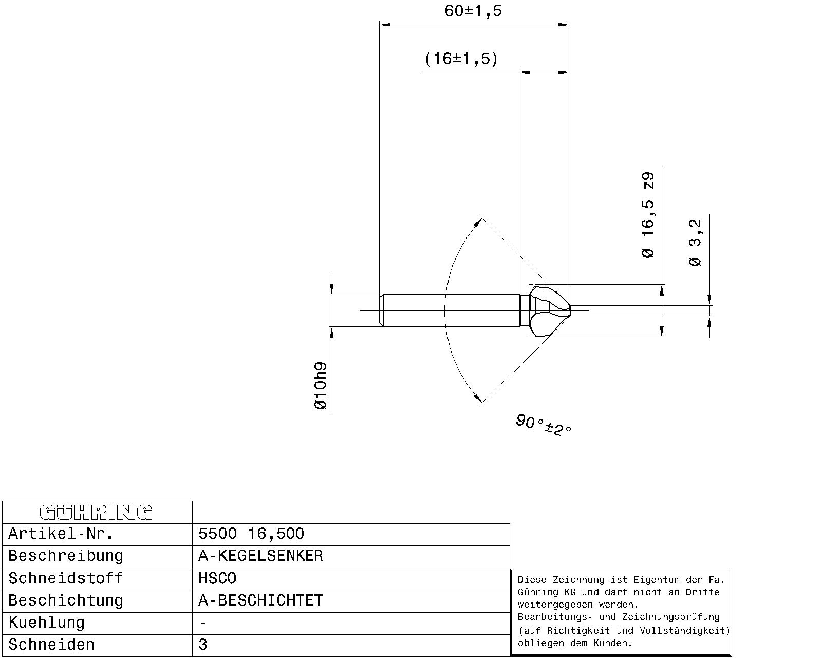 Guhring Spyrotec countersink 90° HSCO TiAlN coated - Image 2