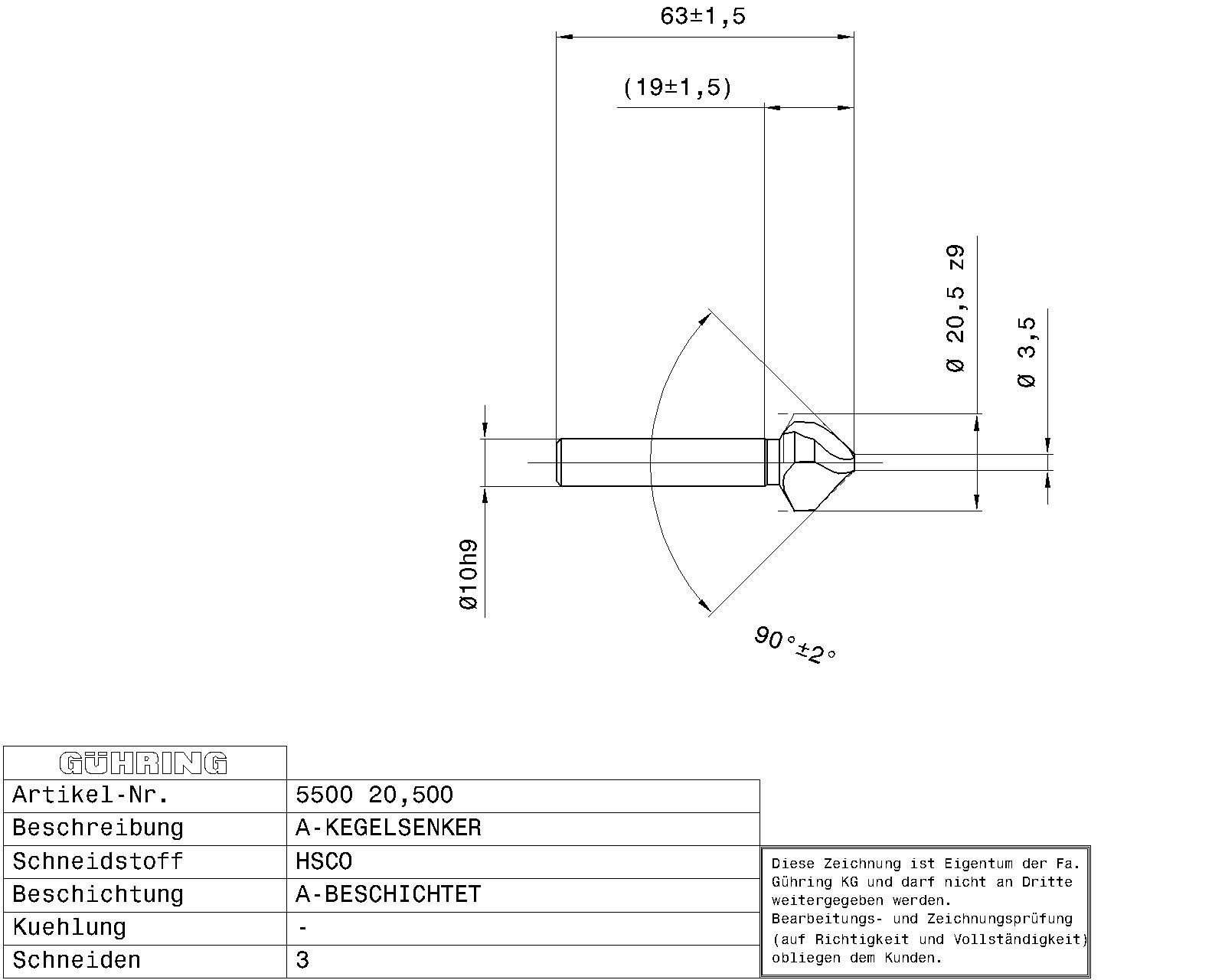 Guhring Spyrotec countersink 90° HSCO TiAlN coated - Image 2