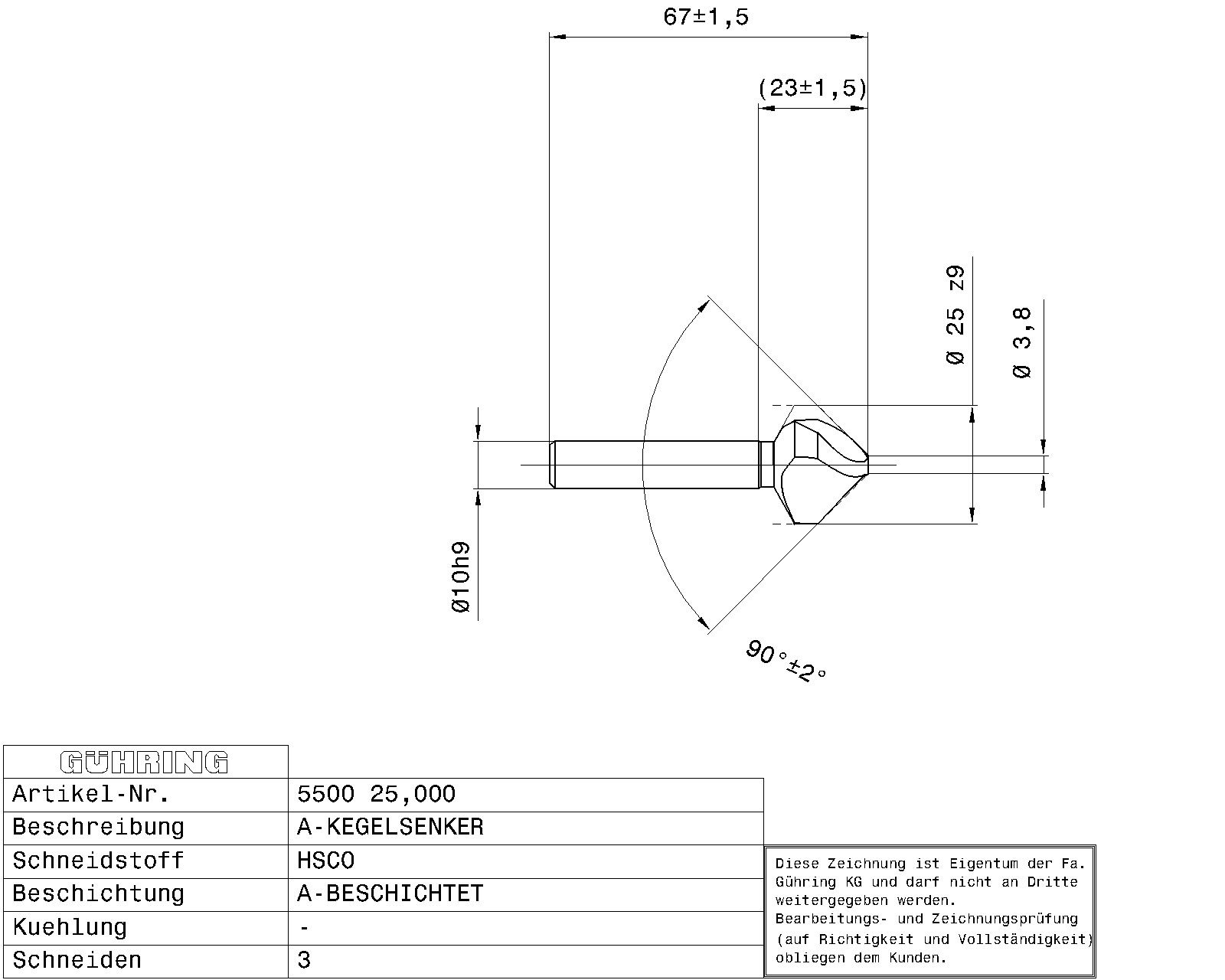 Guhring Spyrotec countersink 90° HSCO TiAlN coated - Image 2