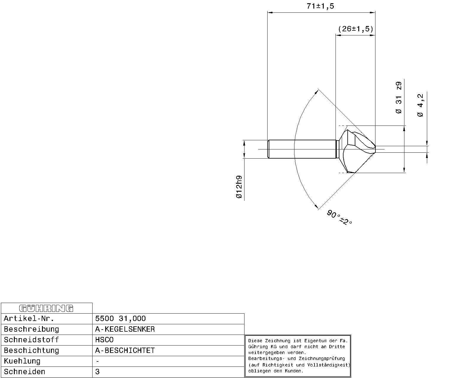 Guhring Spyrotec countersink 90° HSCO TiAlN coated - Image 2