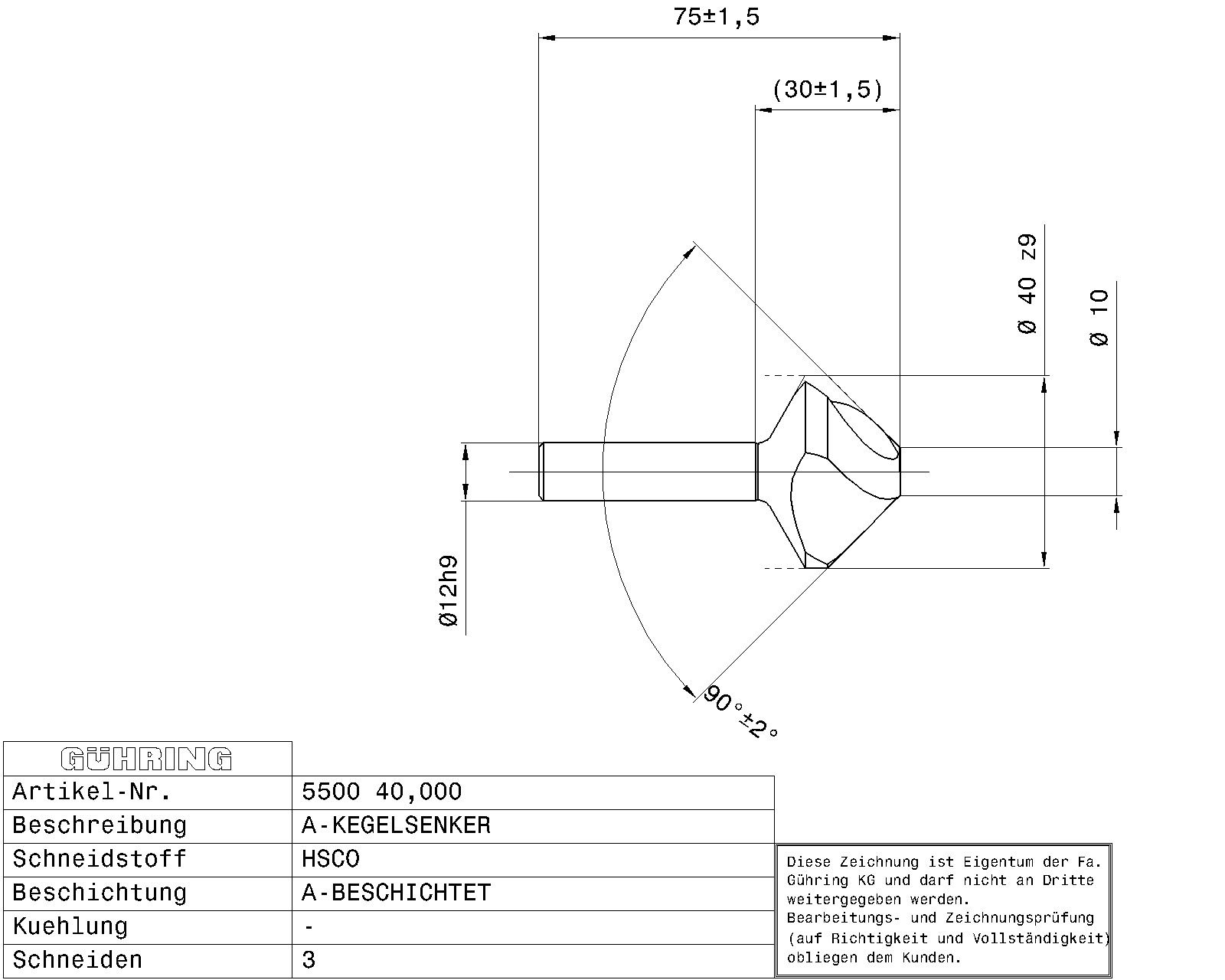 Guhring Spyrotec countersink 90° HSCO TiAlN coated - Image 2