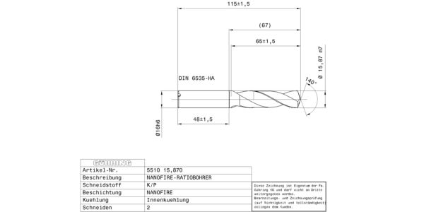 Guhring 3 x D ratio drill thru cool Carbide Fire Coated - Image 2
