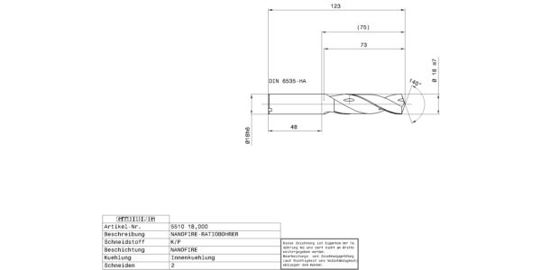 Guhring 3 x D ratio drill thru cool Carbide Fire Coated - Image 2