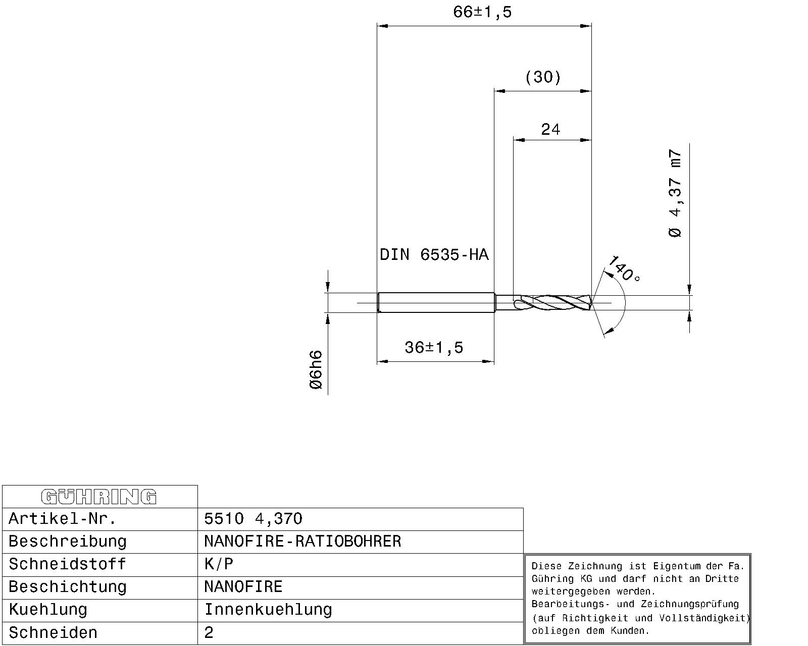 Guhring 3 x D ratio drill thru cool Carbide Fire Coated 11/64 - Image 2