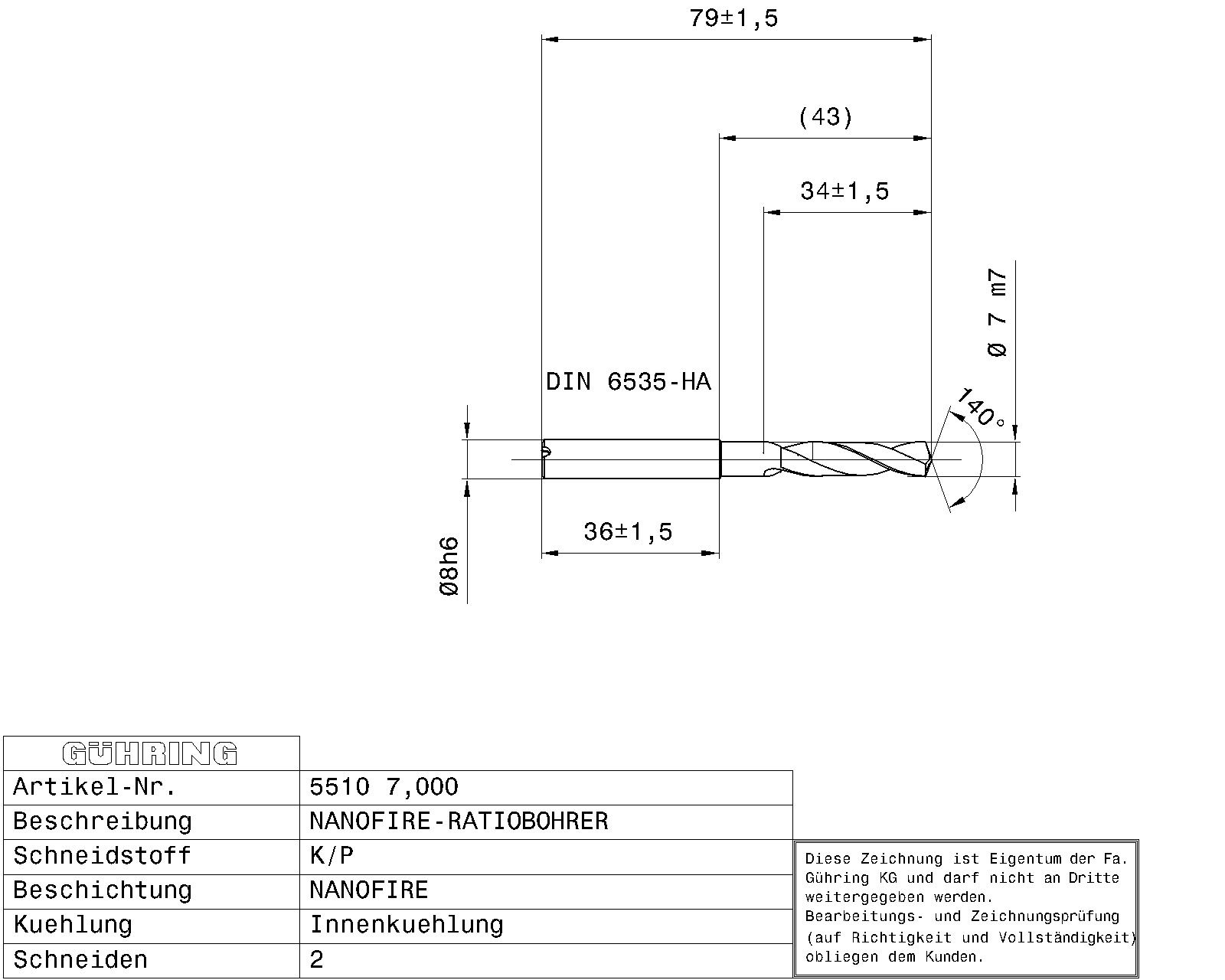 Guhring 3 x D ratio drill thru cool Carbide Fire Coated - Image 2