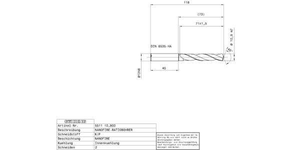 Guhring 5 x D ratio drill thru cool Carbide Fire Coated - Image 2