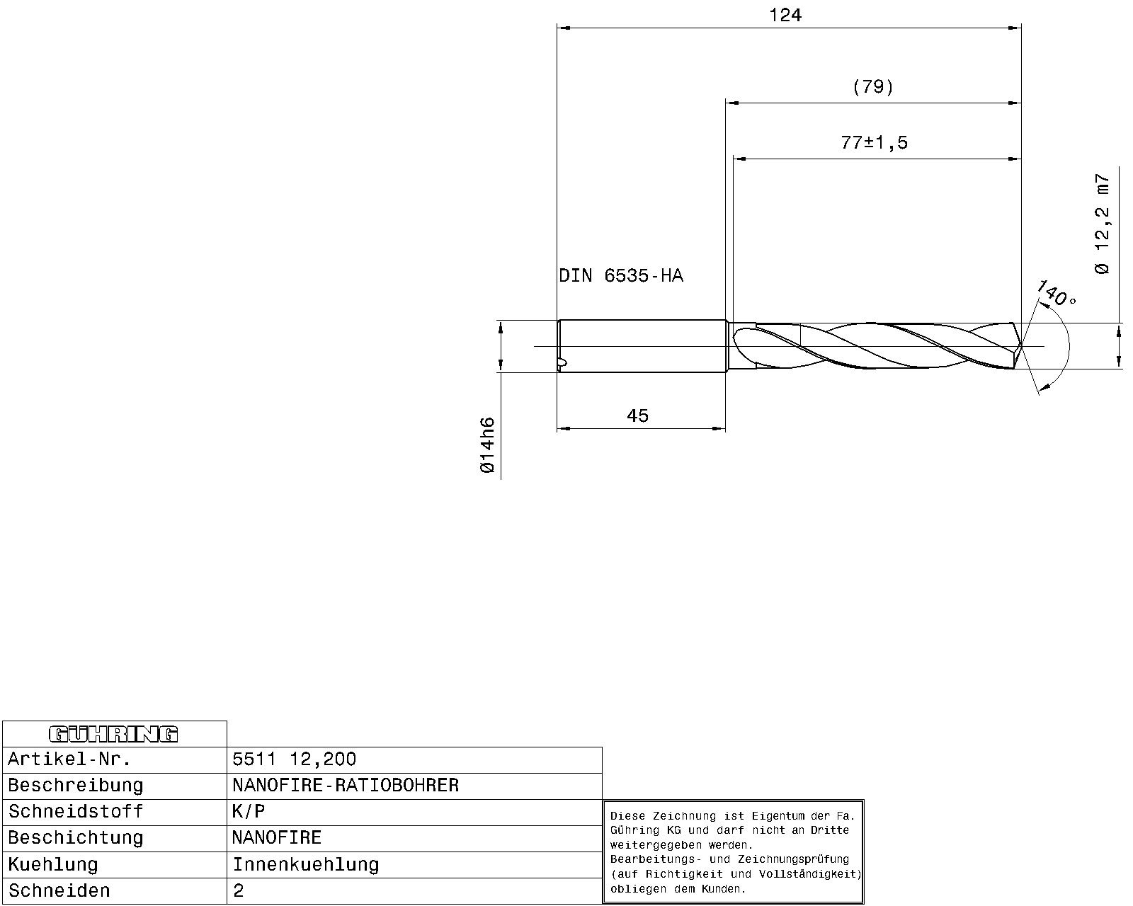 Guhring 5 x D ratio drill thru cool Carbide Fire Coated - Image 2