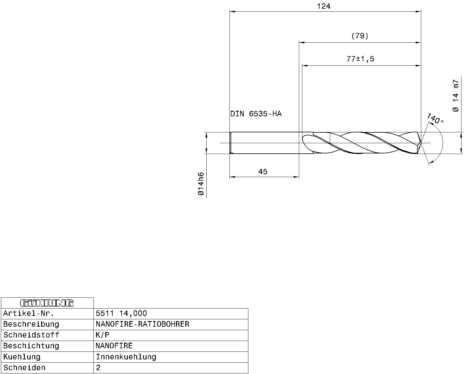 Guhring 5 x D ratio drill thru cool Carbide Fire Coated - Image 2