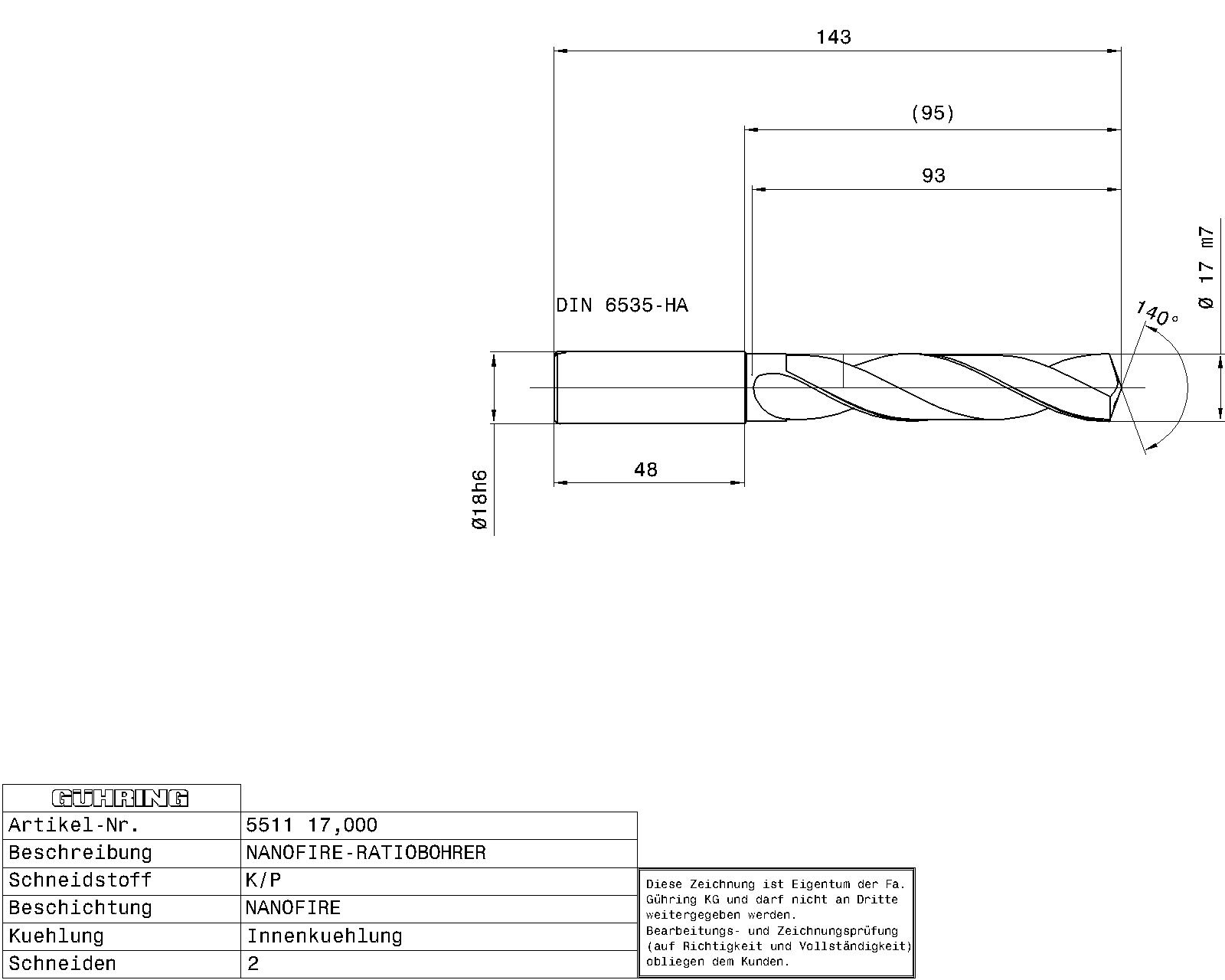 Guhring 5 x D ratio drill thru cool Carbide Fire Coated - Image 2