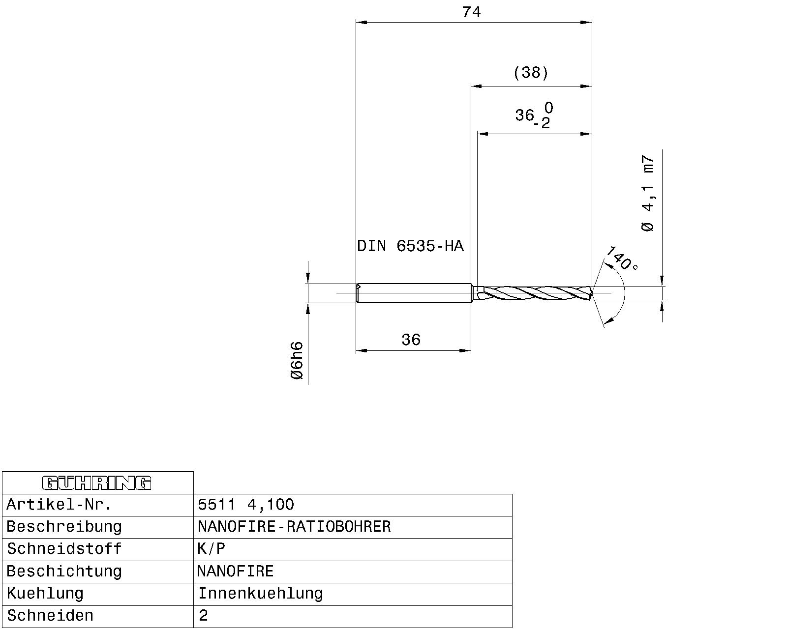 Guhring 5 x D ratio drill thru cool Carbide Fire Coated - Image 2
