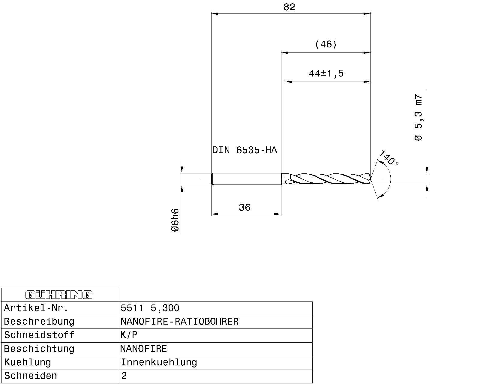 Guhring 5 x D ratio drill thru cool Carbide Fire Coated - Image 2