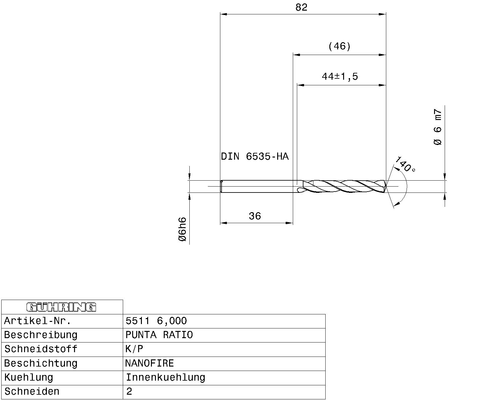 Guhring 5 x D ratio drill thru cool Carbide Fire Coated - Image 2