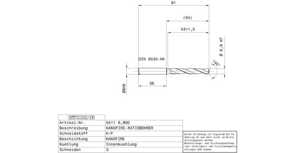 Guhring 5 x D ratio drill thru cool Carbide Fire Coated - Image 2