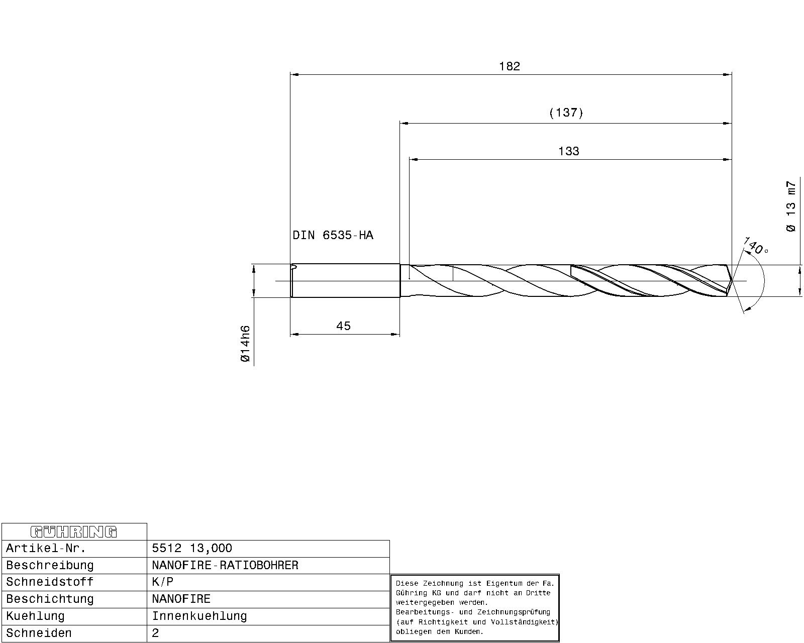Guhring 7 x D ratio drill thru cool Carbide Fire Coated - Image 2
