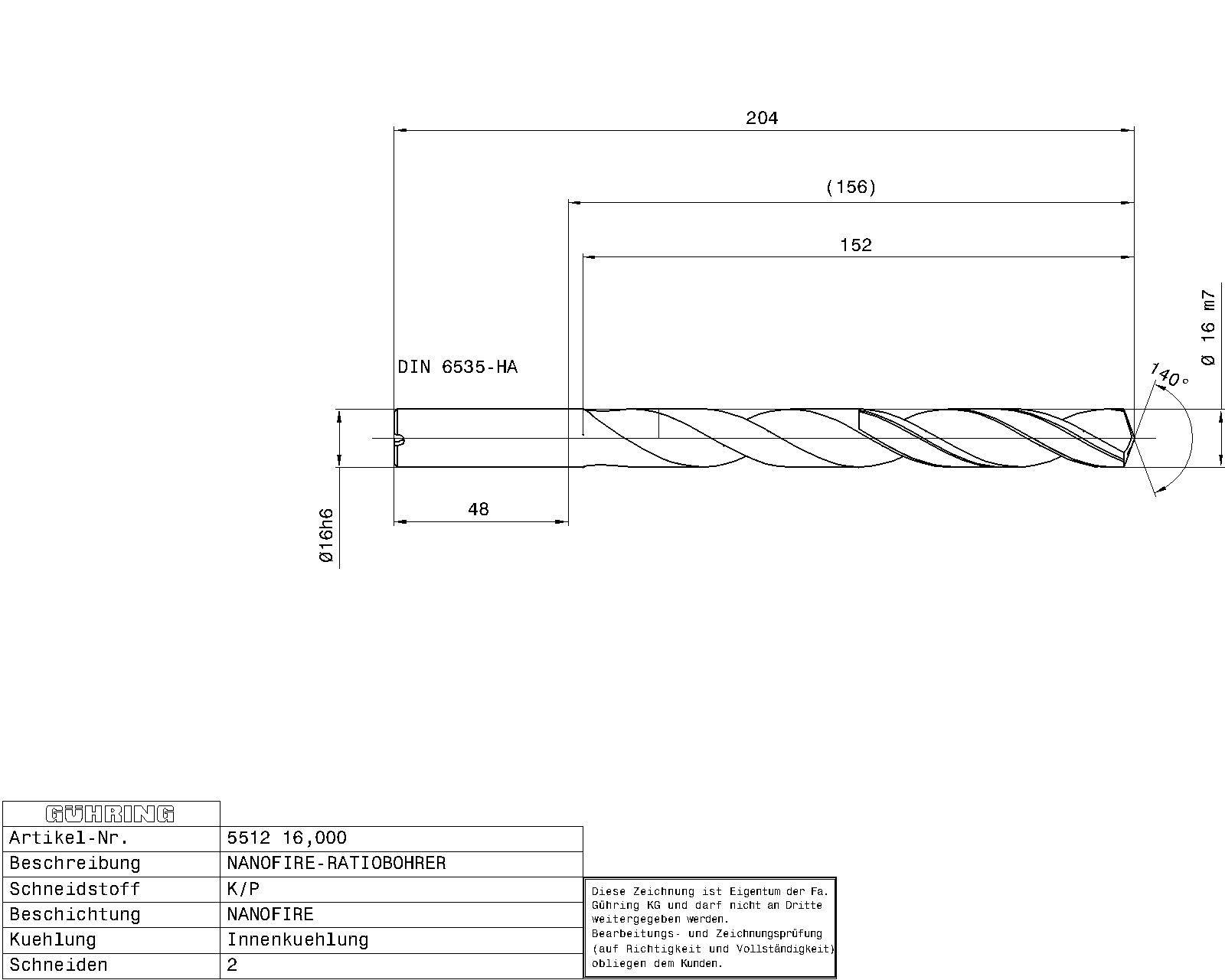 Guhring 7 x D ratio drill thru cool Carbide Fire Coated - Image 2