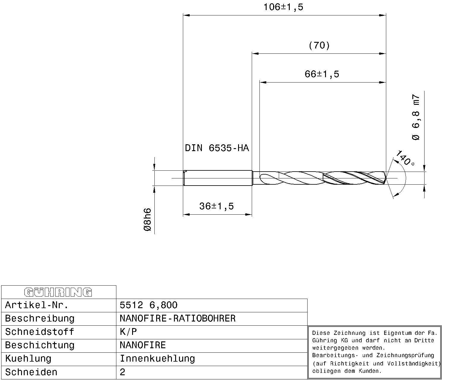 Guhring 7 x D ratio drill thru cool Carbide Fire Coated - Image 2