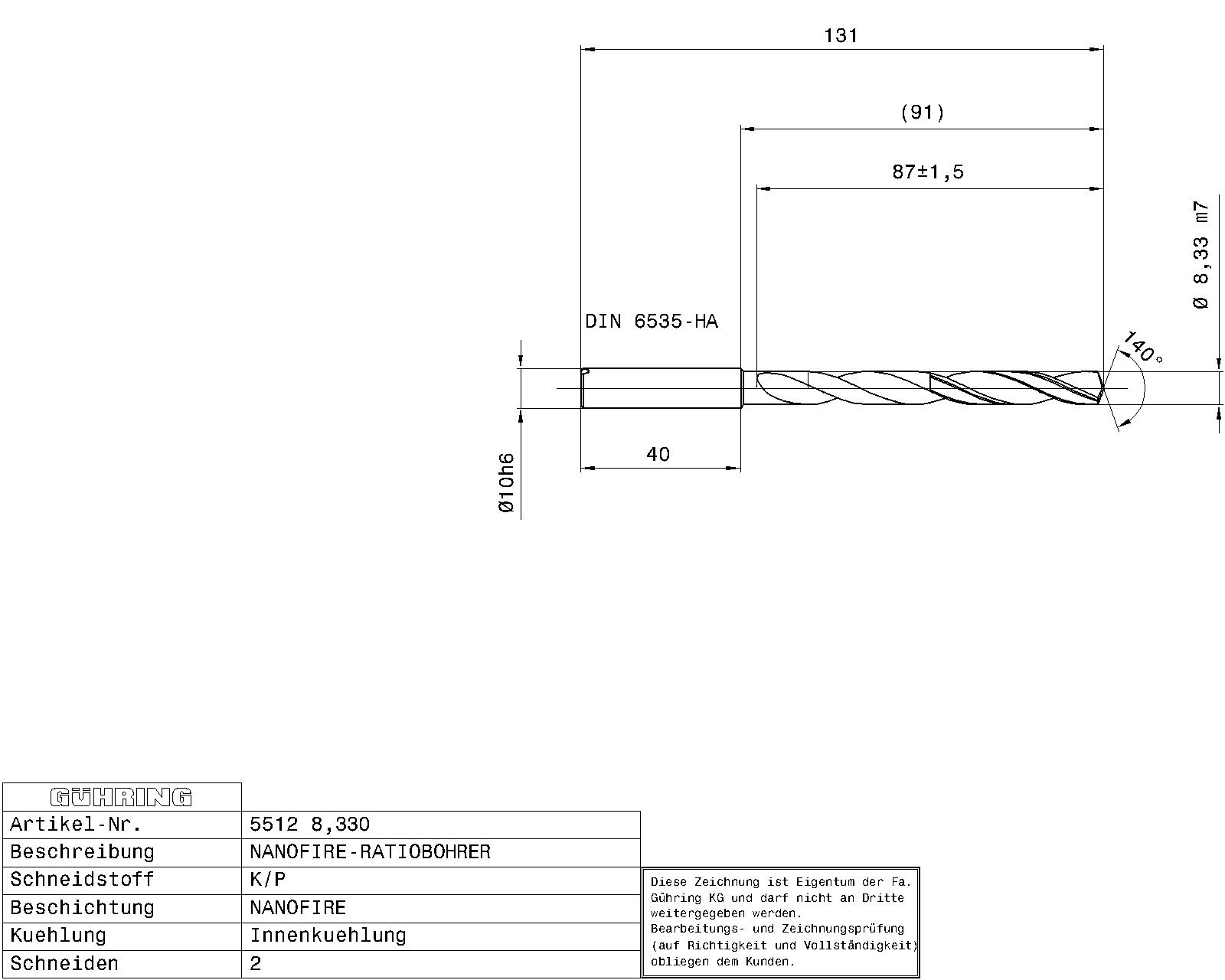 Guhring 7 x D ratio drill thru cool Carbide Fire Coated 21/64 - Image 2