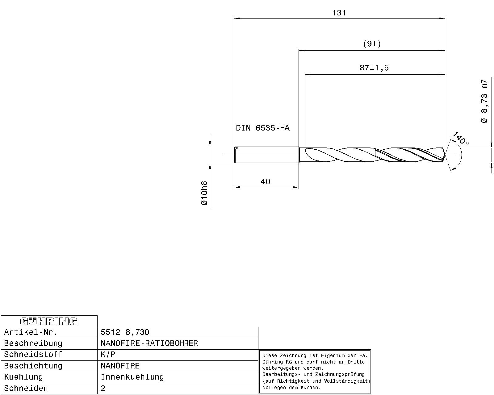 Guhring 7 x D ratio drill thru cool Carbide Fire Coated 11/32 - Image 2