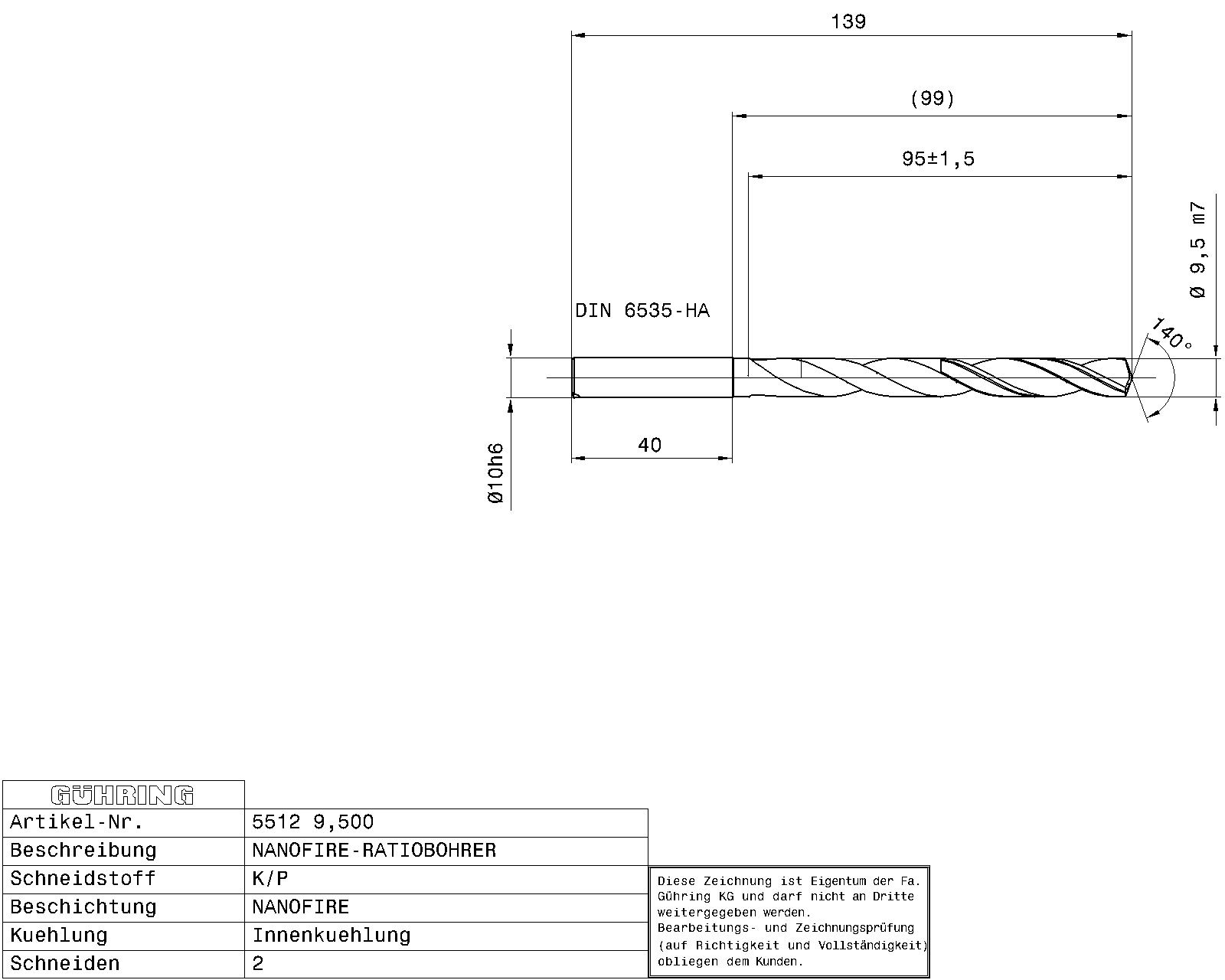 Guhring 7 x D ratio drill thru cool Carbide Fire Coated - Image 2