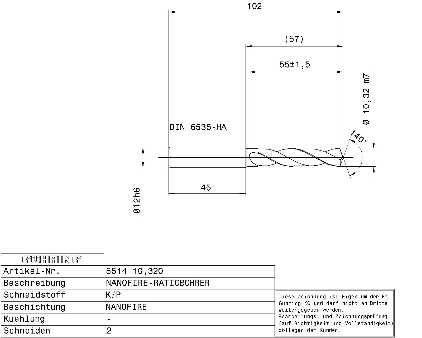 Guhring 3 x D ratio drill Carbide Fire Coated 13/32 - Image 2
