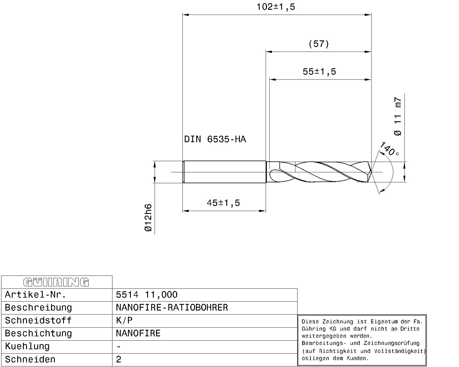Guhring 3 x D ratio drill Carbide Fire Coated - Image 2