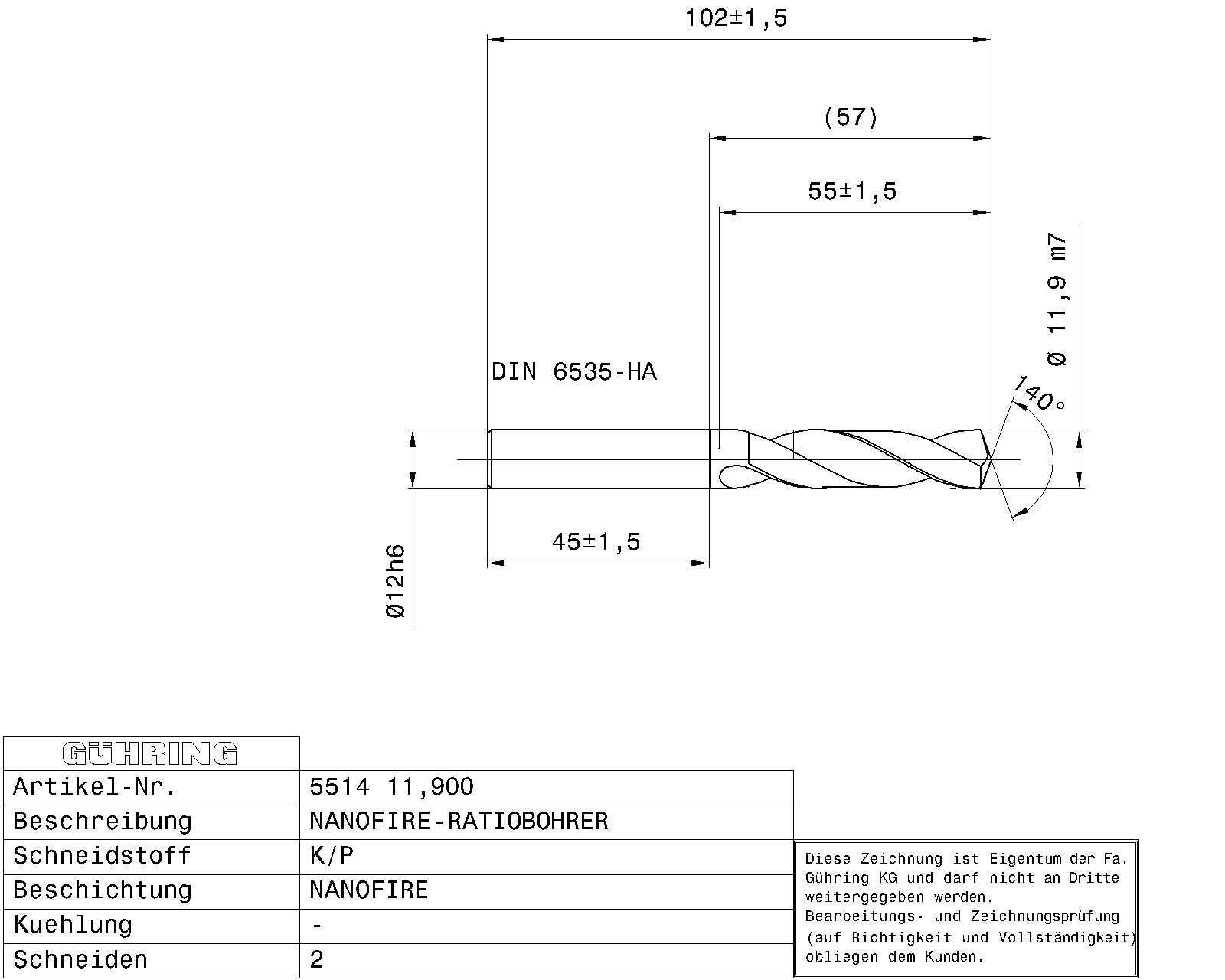 Guhring 3 x D ratio drill Carbide Fire Coated - Image 2
