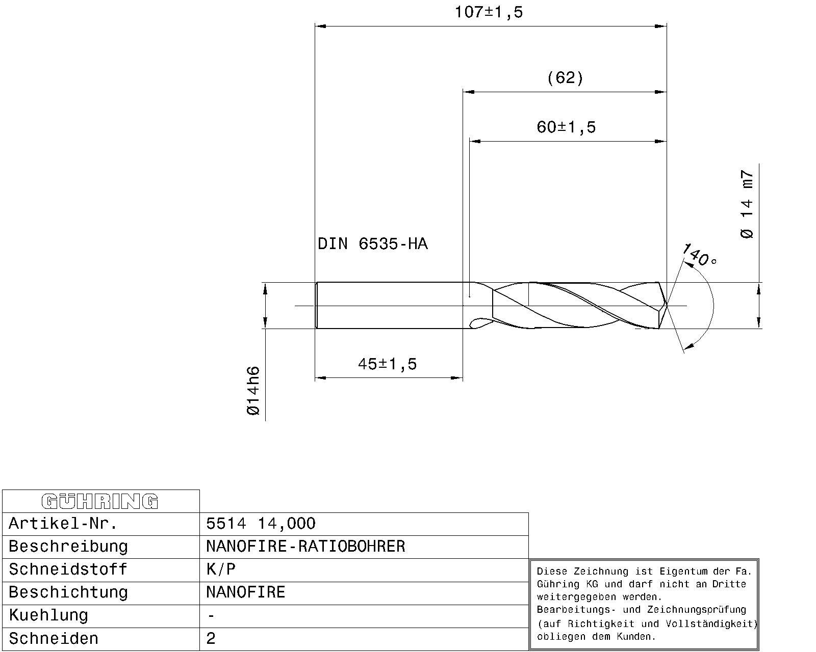 Guhring 3 x D ratio drill Carbide Fire Coated - Image 2