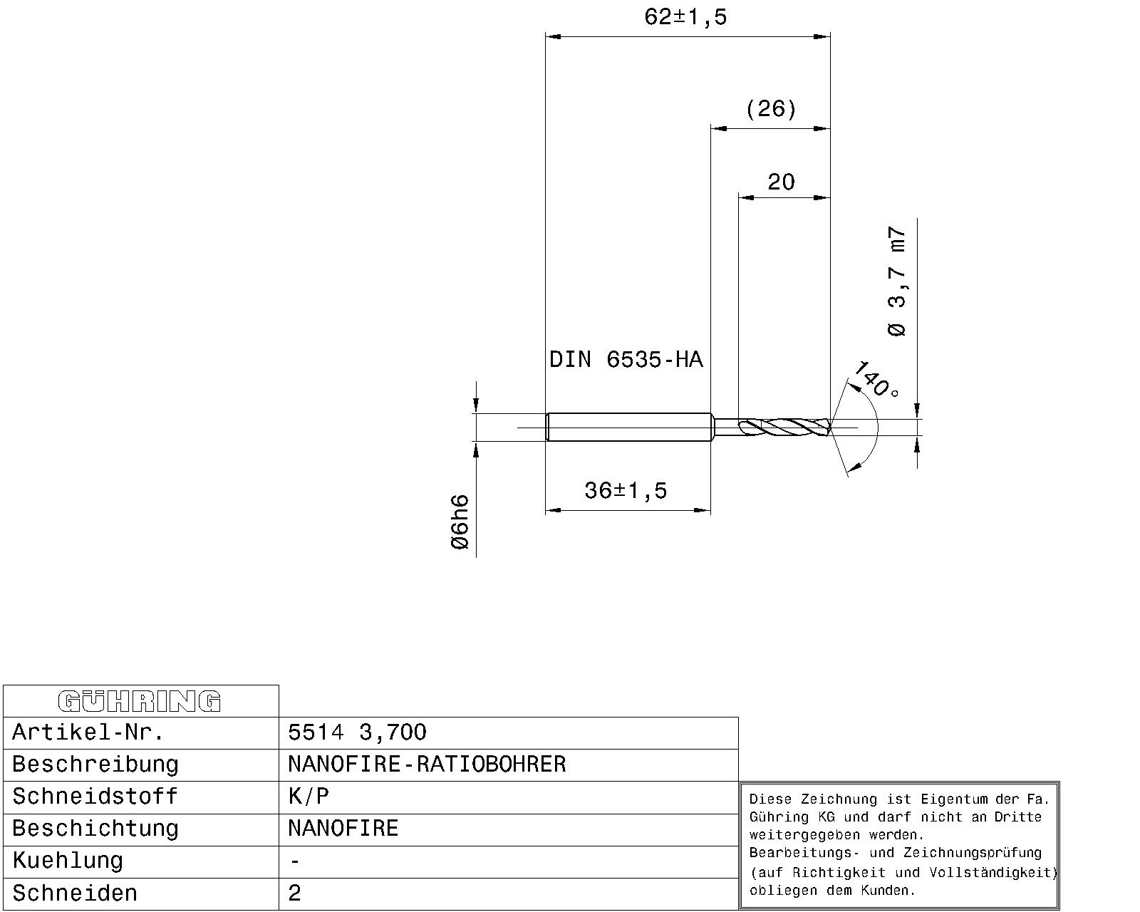 Guhring 3 x D ratio drill Carbide Fire Coated - Image 2