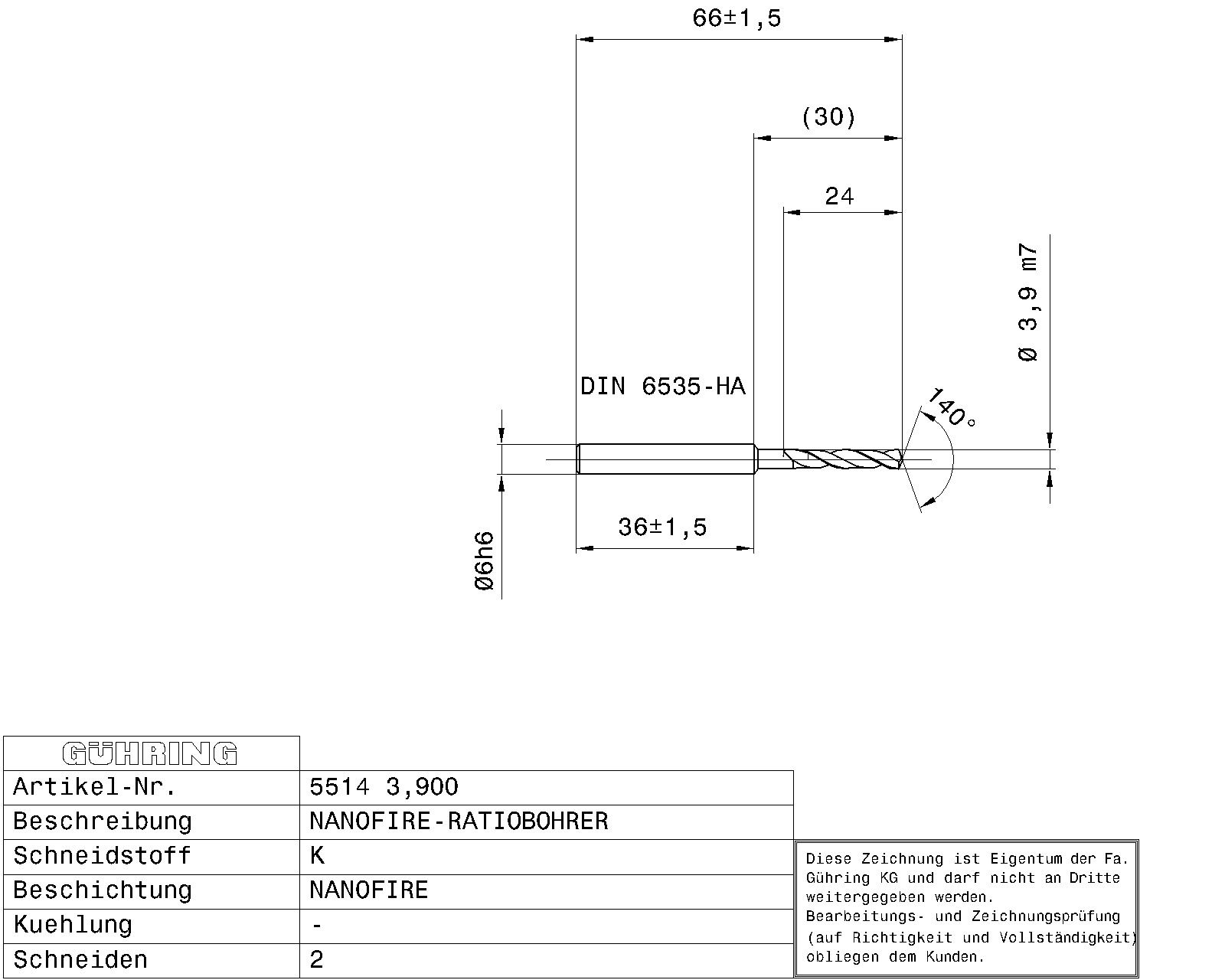 Guhring 3 x D ratio drill Carbide Fire Coated - Image 2