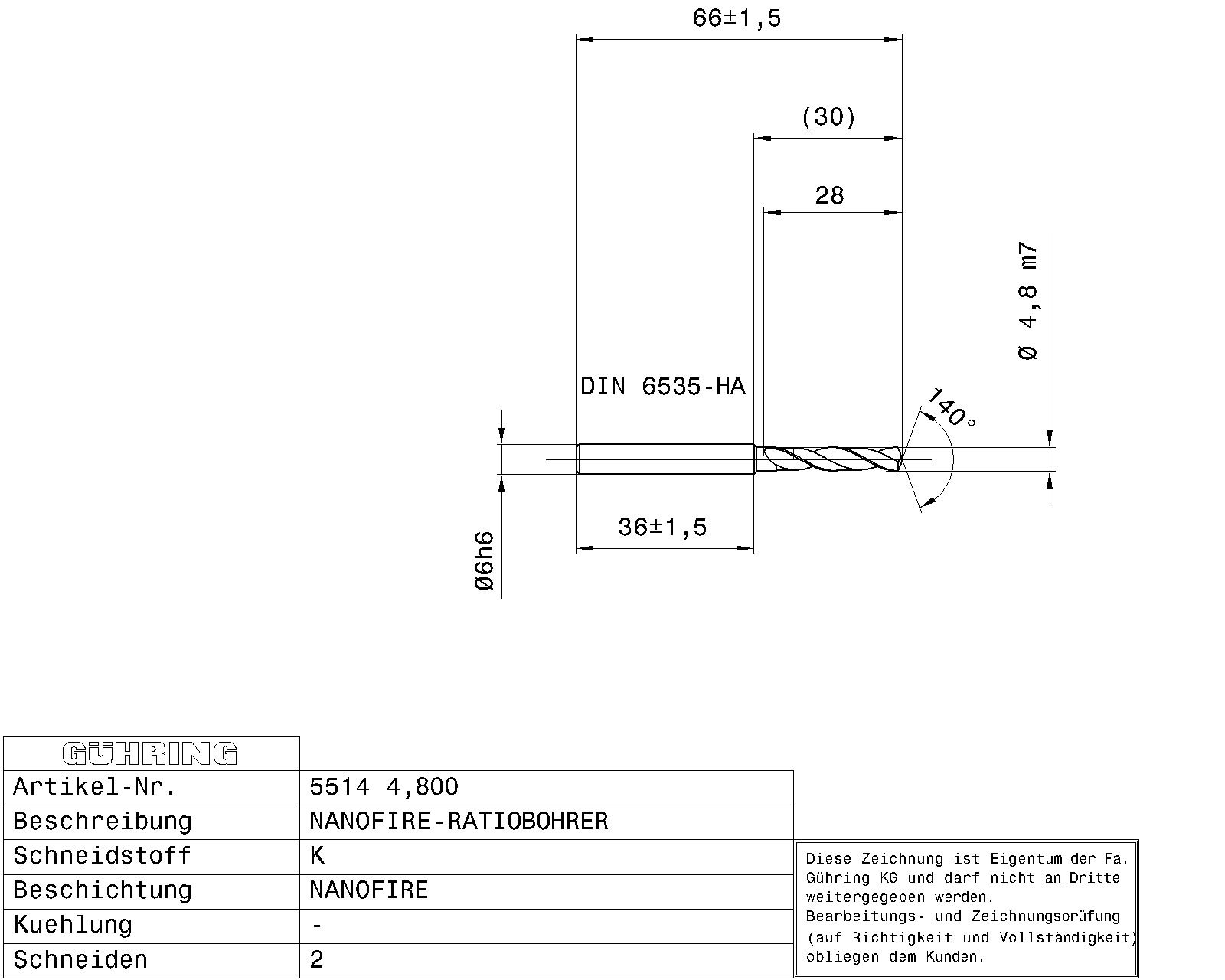 Guhring 3 x D ratio drill Carbide Fire Coated - Image 2