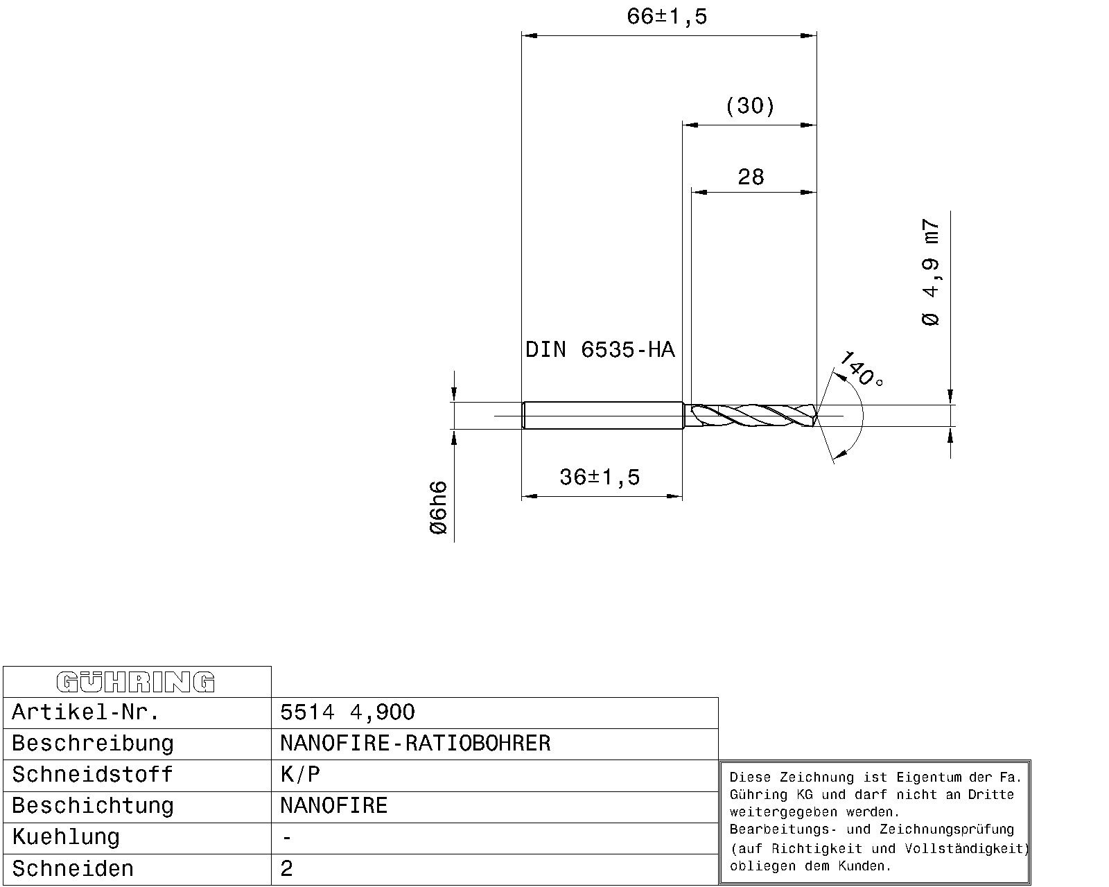 Guhring 3 x D ratio drill Carbide Fire Coated - Image 2