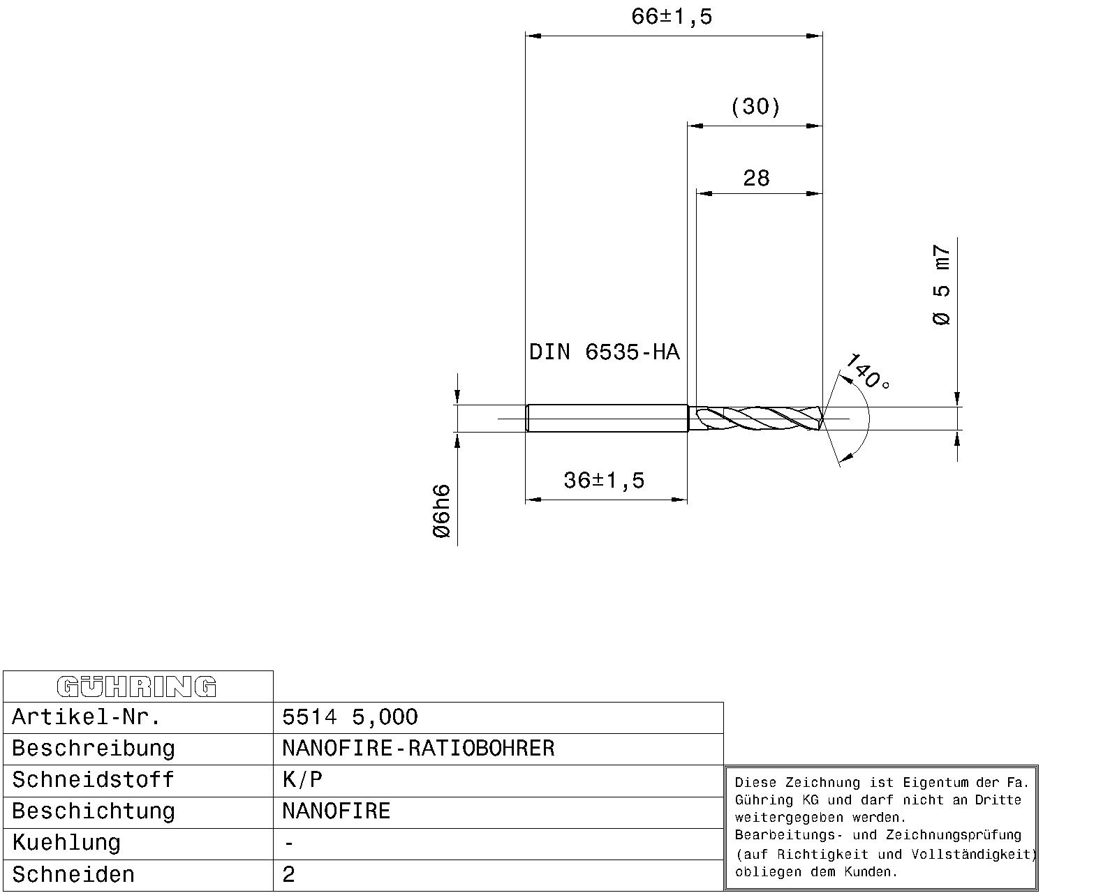 Guhring 3 x D ratio drill Carbide Fire Coated - Image 2