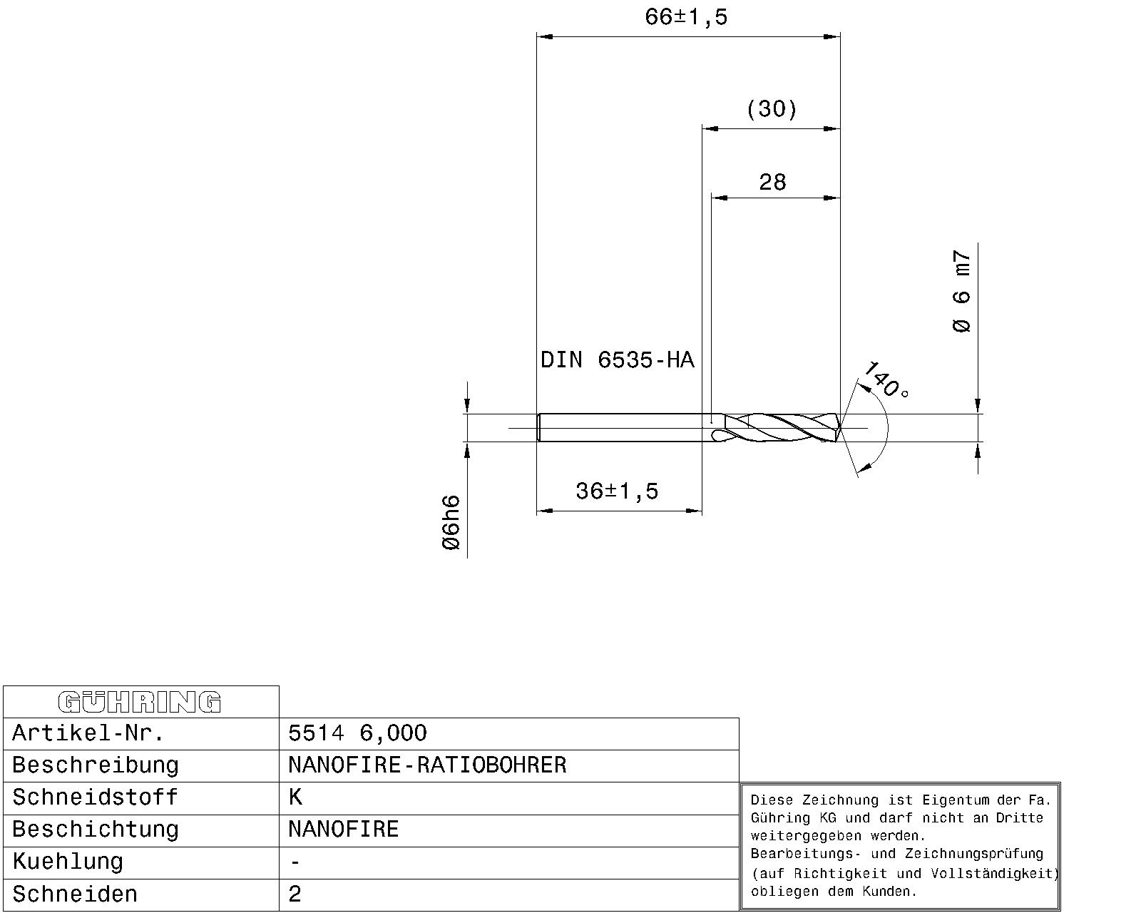 Guhring 3 x D ratio drill Carbide Fire Coated - Image 2