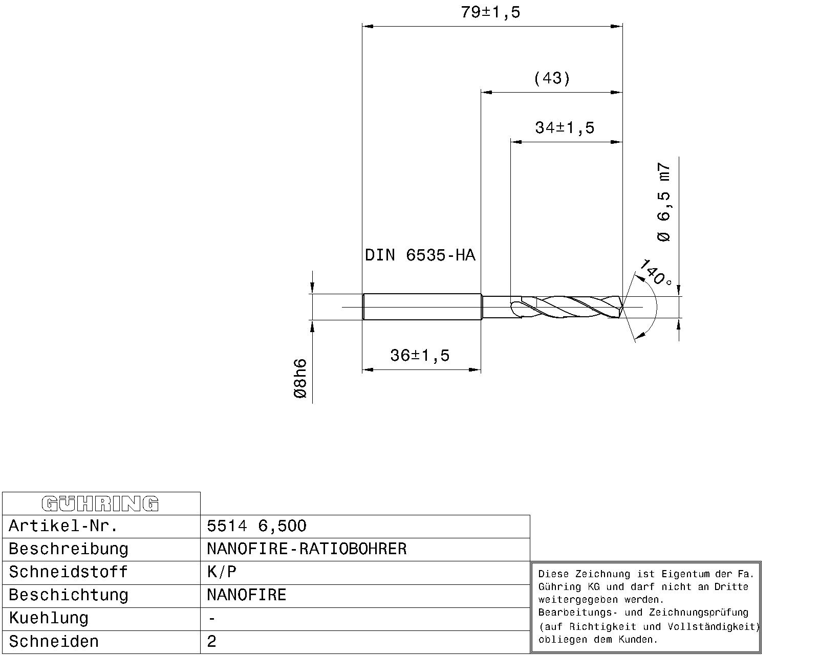 Guhring 3 x D ratio drill Carbide Fire Coated - Image 2