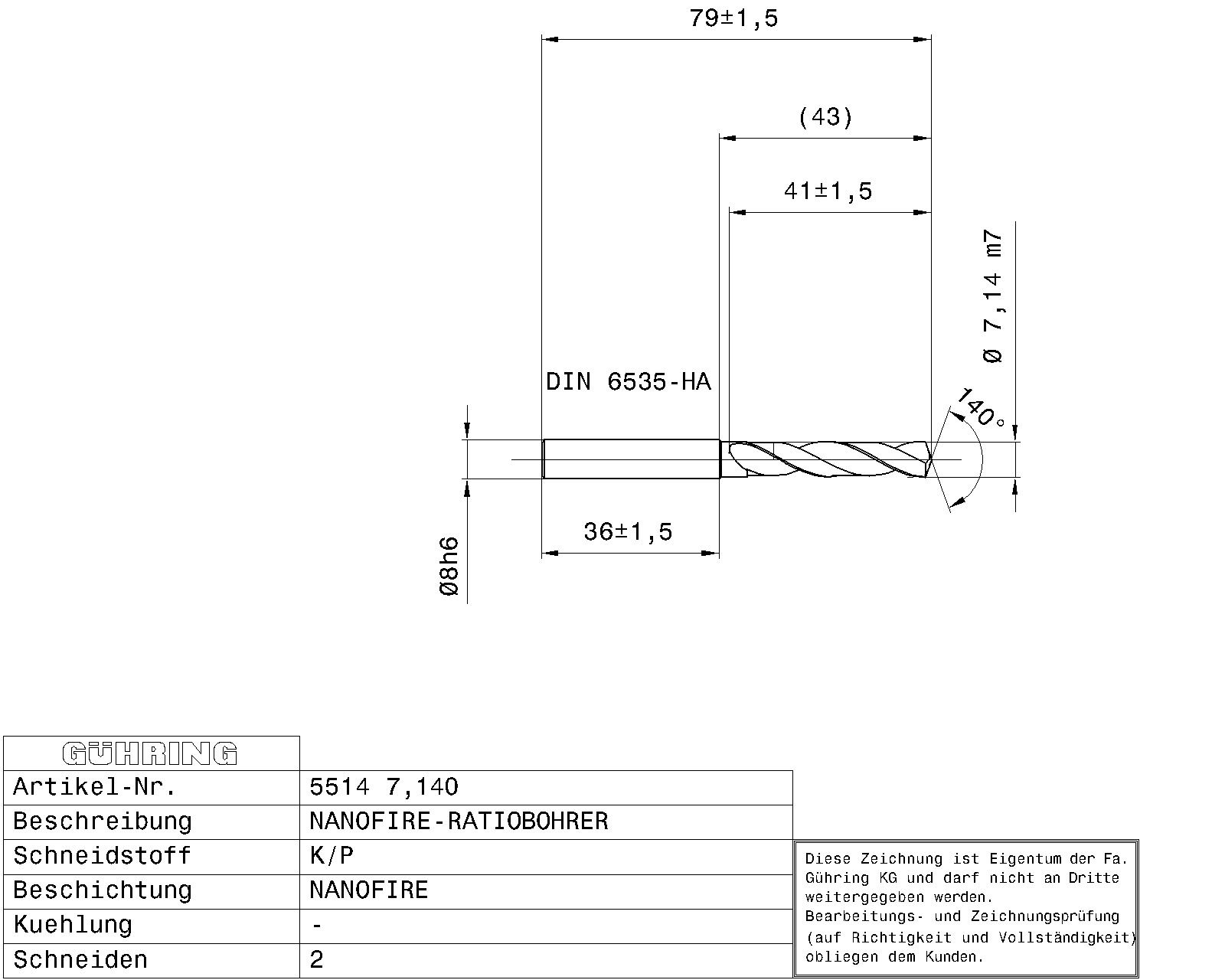 Guhring 3 x D ratio drill Carbide Fire Coated 9/32 - Image 2
